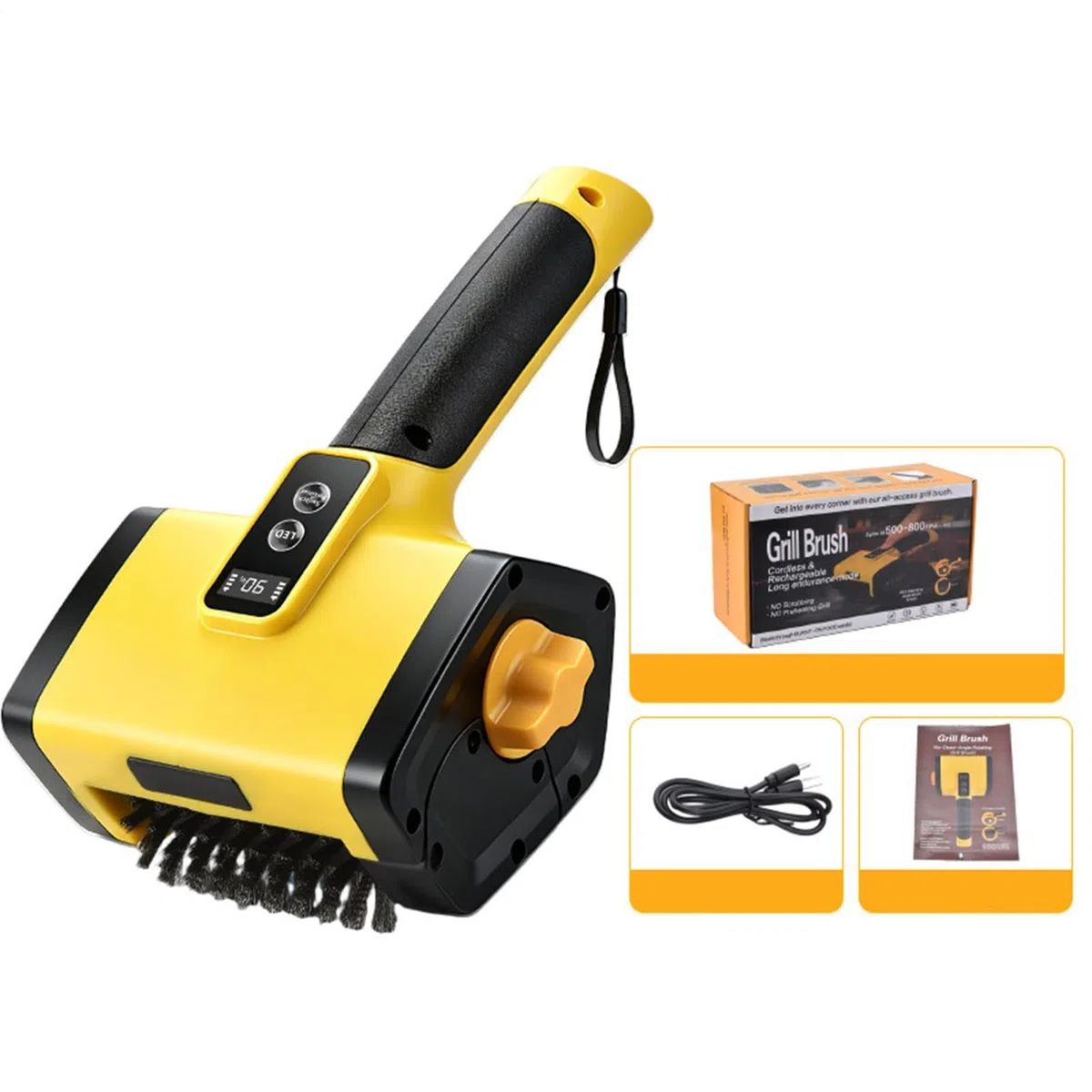 Cepillo de Limpieza para Parrilla Eléctrica - 25 W USB Recargable 3000 mAh | Fregadora BBQ 2 Velocidades 500/800 RPM Iluminación LED | Limpiador De Barbacoa Horno Cocina Patio Camping Patio Interior U