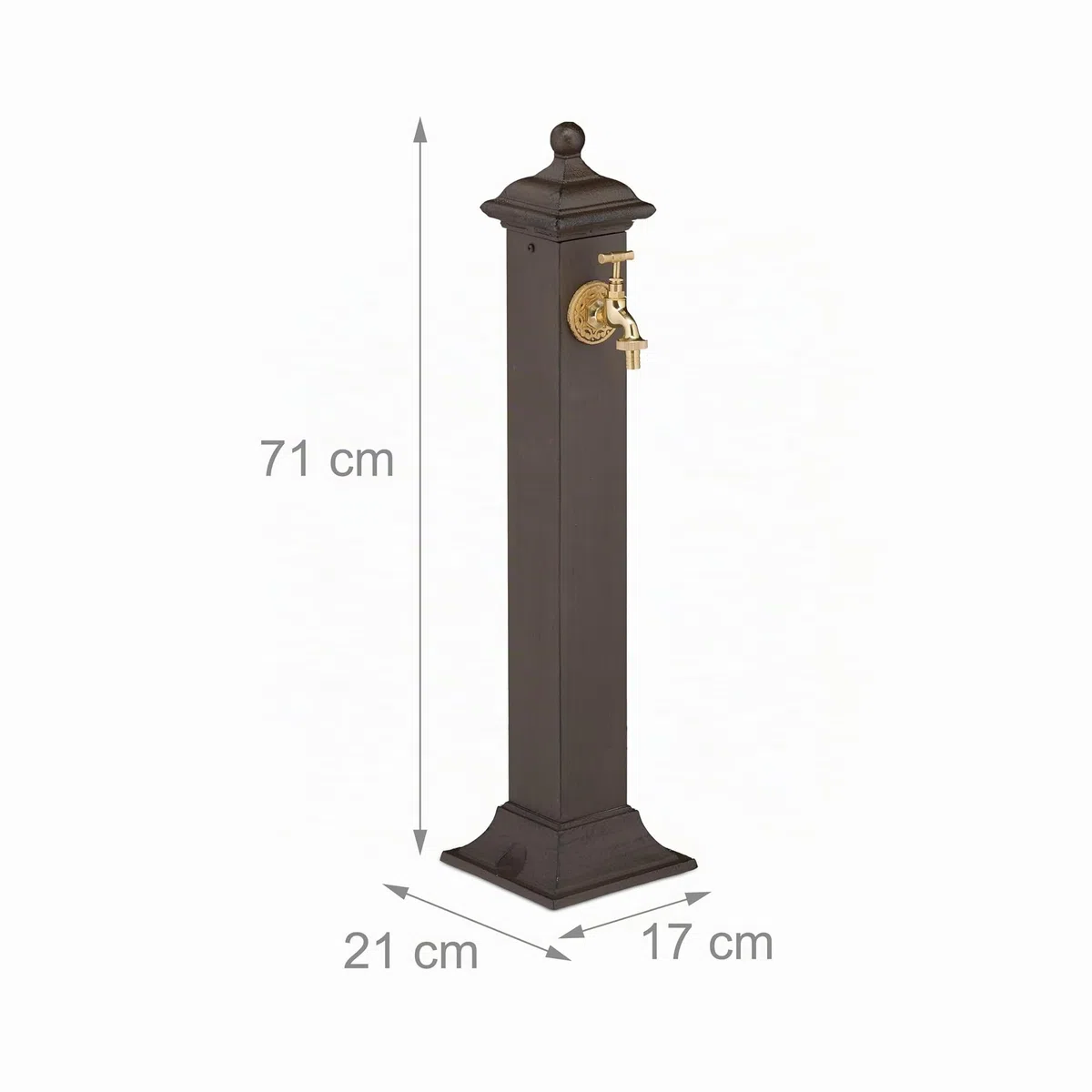 Relaxdays Fuente de Agua de Estilo Antiguo, con Grifo Jardín, 71x17x21 cm, Terraza, Patio, Decorativa, Marrón Oscuro