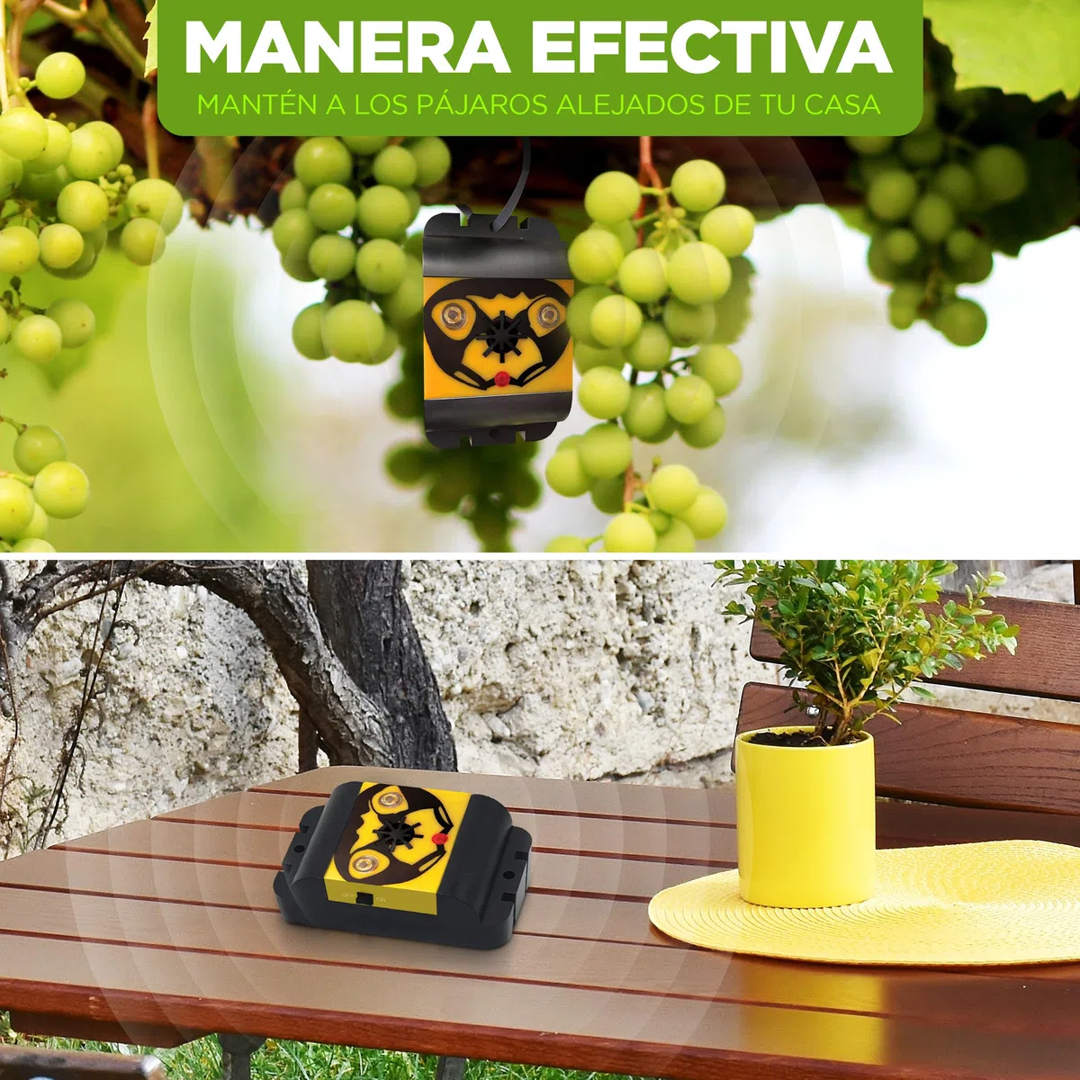 ISOTRONIC Repelente de Aves con luz y ultrasonido – Ahuyentador de Aves a Pilas para ahuyentar pájaros y Palomas – Repelente de Palomas para balcón y jardín – Alcance Efectivo de 40 m² (1 Unidad)