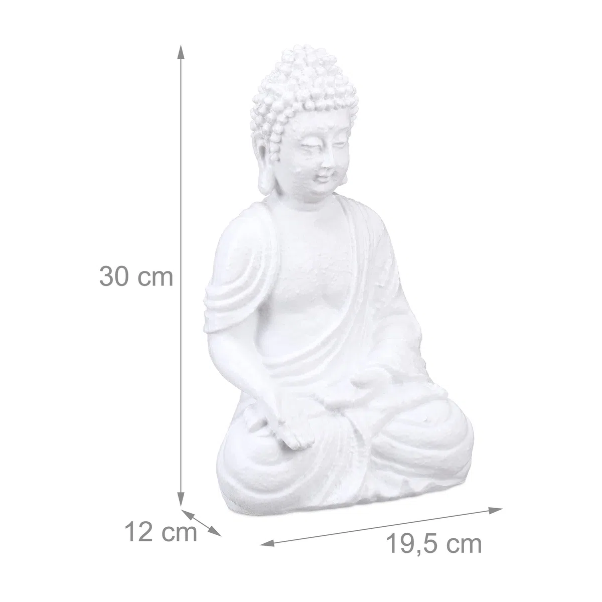 Relaxdays Figura Buda, Poliresina, Resistente Intemperie, Decoración Jardín, 30x19,5x12 cm, Interior y Exterior, Blanco