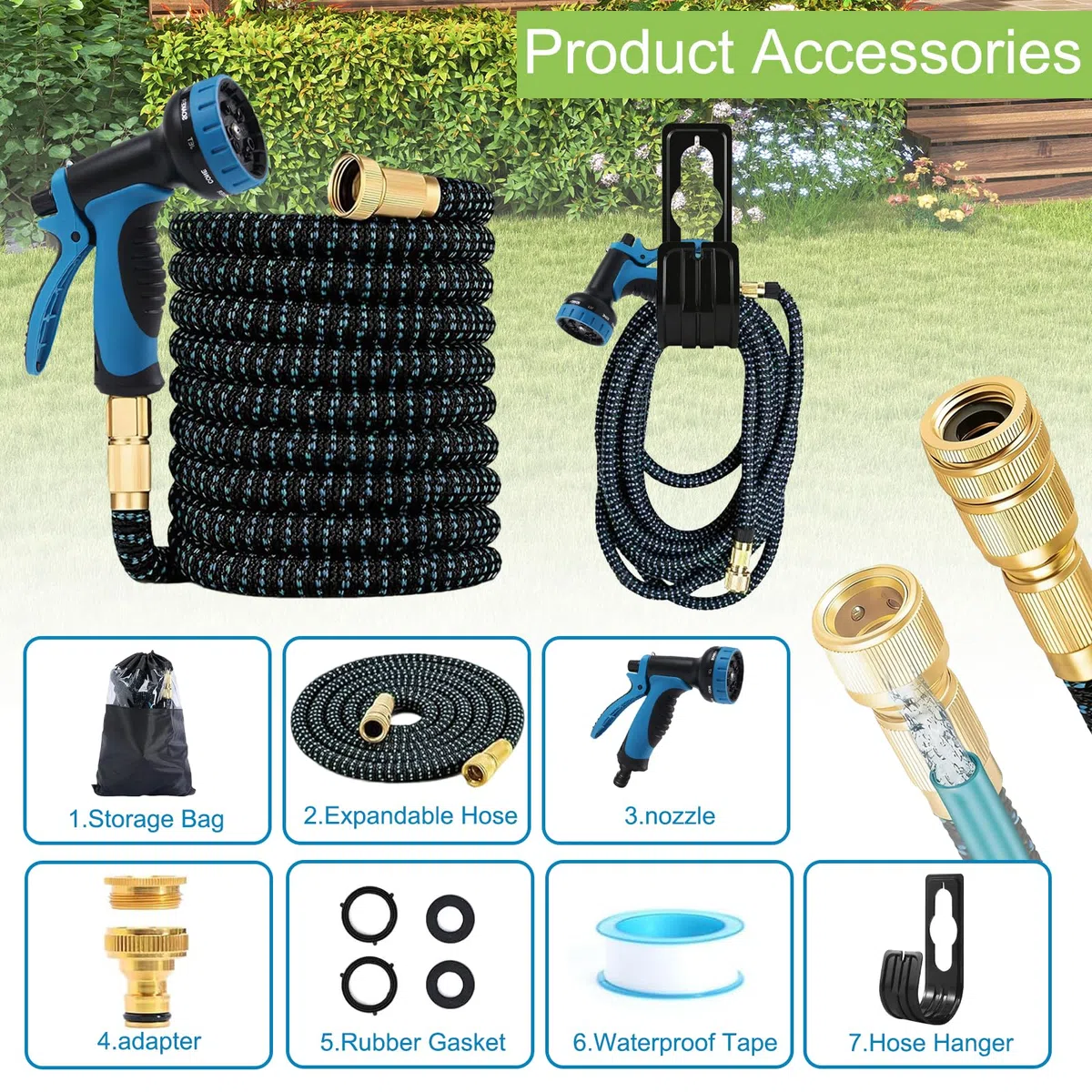 Manguera Jardin Extensible 22.5M/75ft, Manguera Extensible con Pistola Rociadora de 10 Funciones, Garden Hose, Con 3/4" 1/2" Conector, Flexible y Antienredos, para Jardín, Terraza, Huerto (22.5M/75ft)