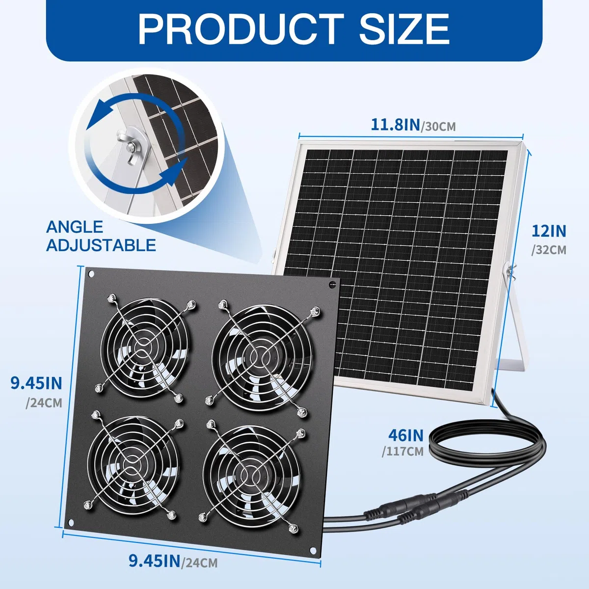 Ventilador solar, ventilador de panel solar de 15 W, con cuatro ventiladores impermeables IP67, adecuado para pequeños gallineros, invernaderos, cobertizos, casas de mascotas, entrada de aire