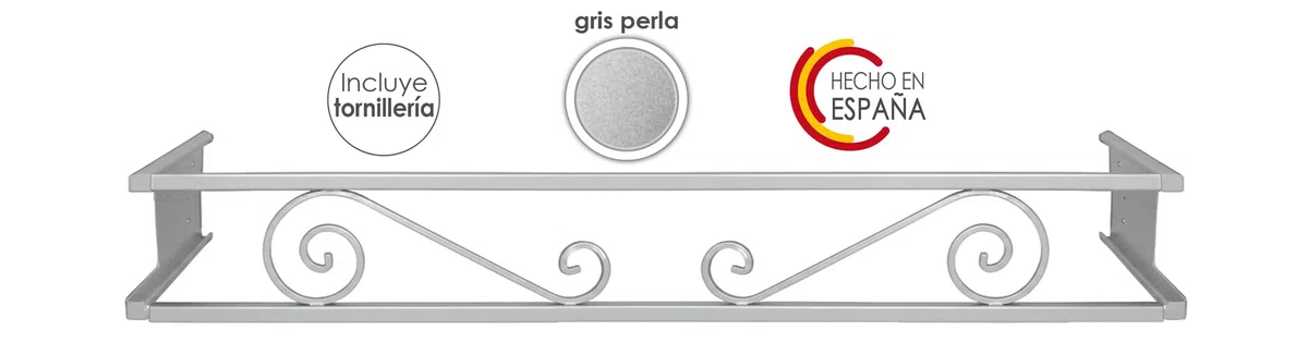 Balconcillo para Macetas Extensible 100-140 cm, Balconcillo para Plantas, Portamacetas Ventana, Protector de macetas, Modelo Volutas, Gris