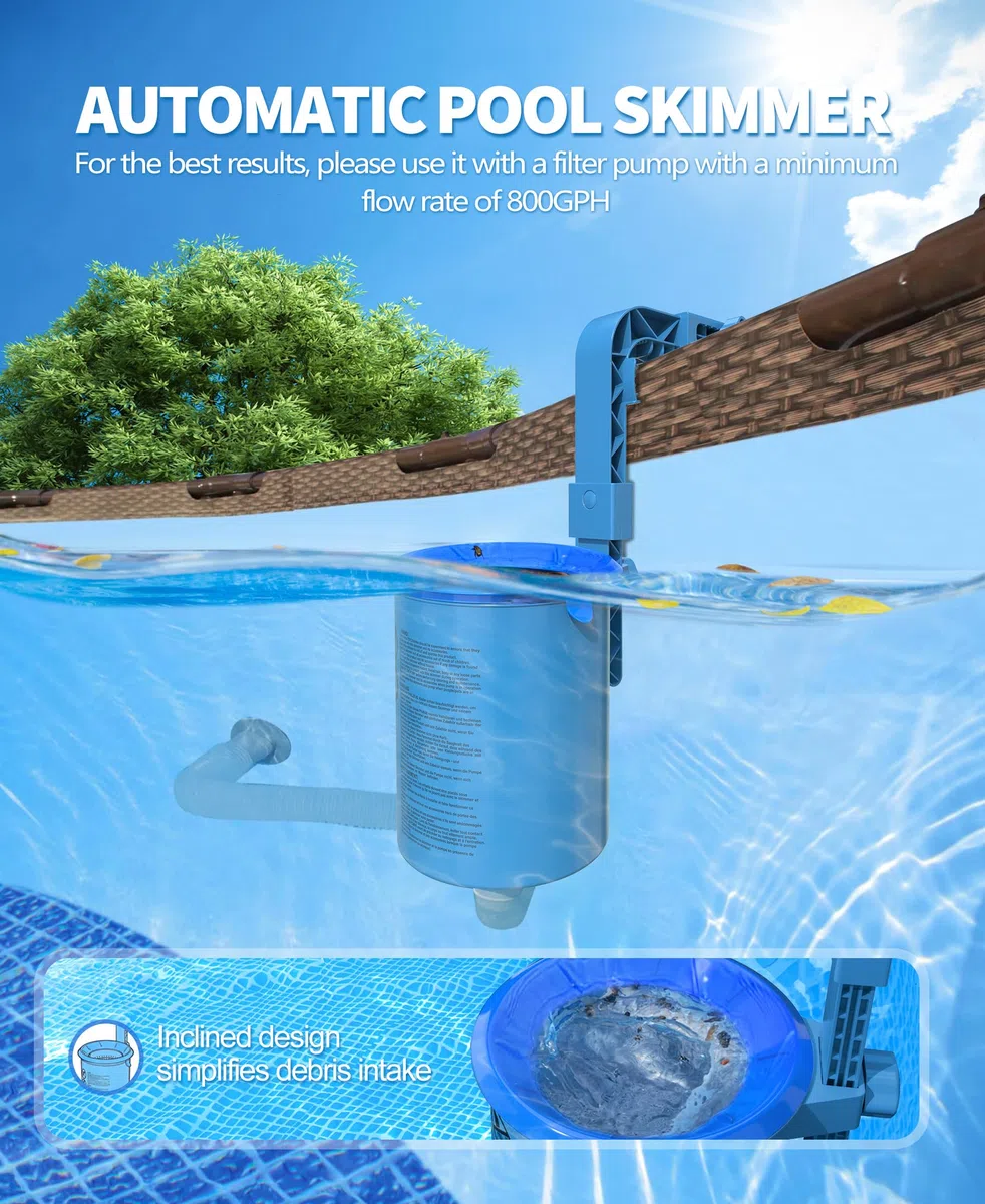 LanOcean Skimmer Piscina Desmontable, Altura Regulable Kit Skimmer Superficie Piscina, Pool Surface Skimmers Colgante con Canasta Filtrante Extraíble para Piscinas Desmontables y Piscinas Hinchables