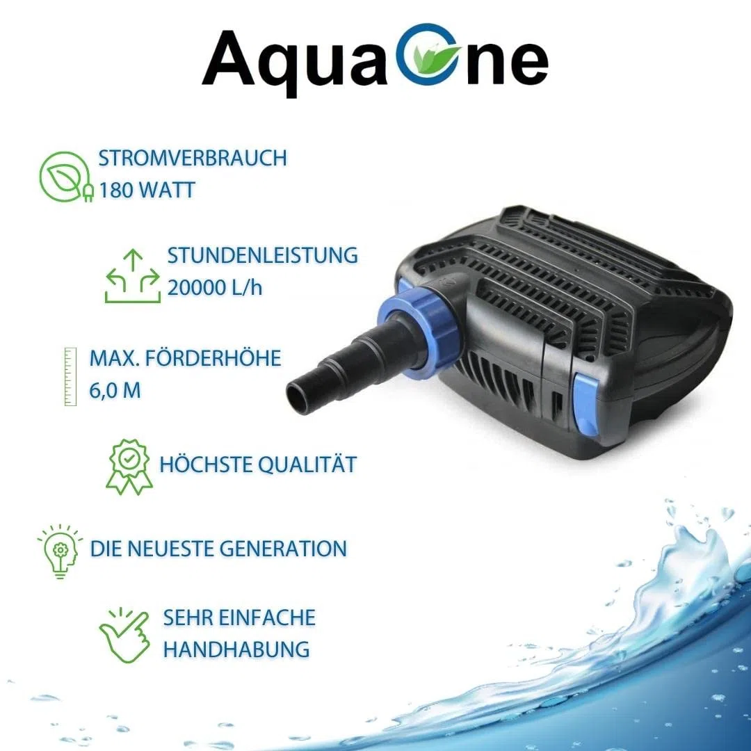 AquaOne Bomba de estanque Eco CTF-B 18000 150 Watt 18000l/h I Bomba de estanque de alta calidad con filtro I Bomba especial para estanque de jardín I Bomba de filtro Estanque I Bomba de estanque