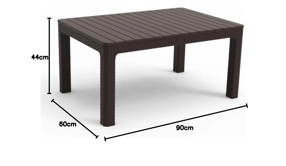 Violet Mesa Auxiliar Plástico, Imitación Ratán, 90x60x44 cm, Mesa de Café, Mesa Exterior Marrón Oscuro Casi Negro