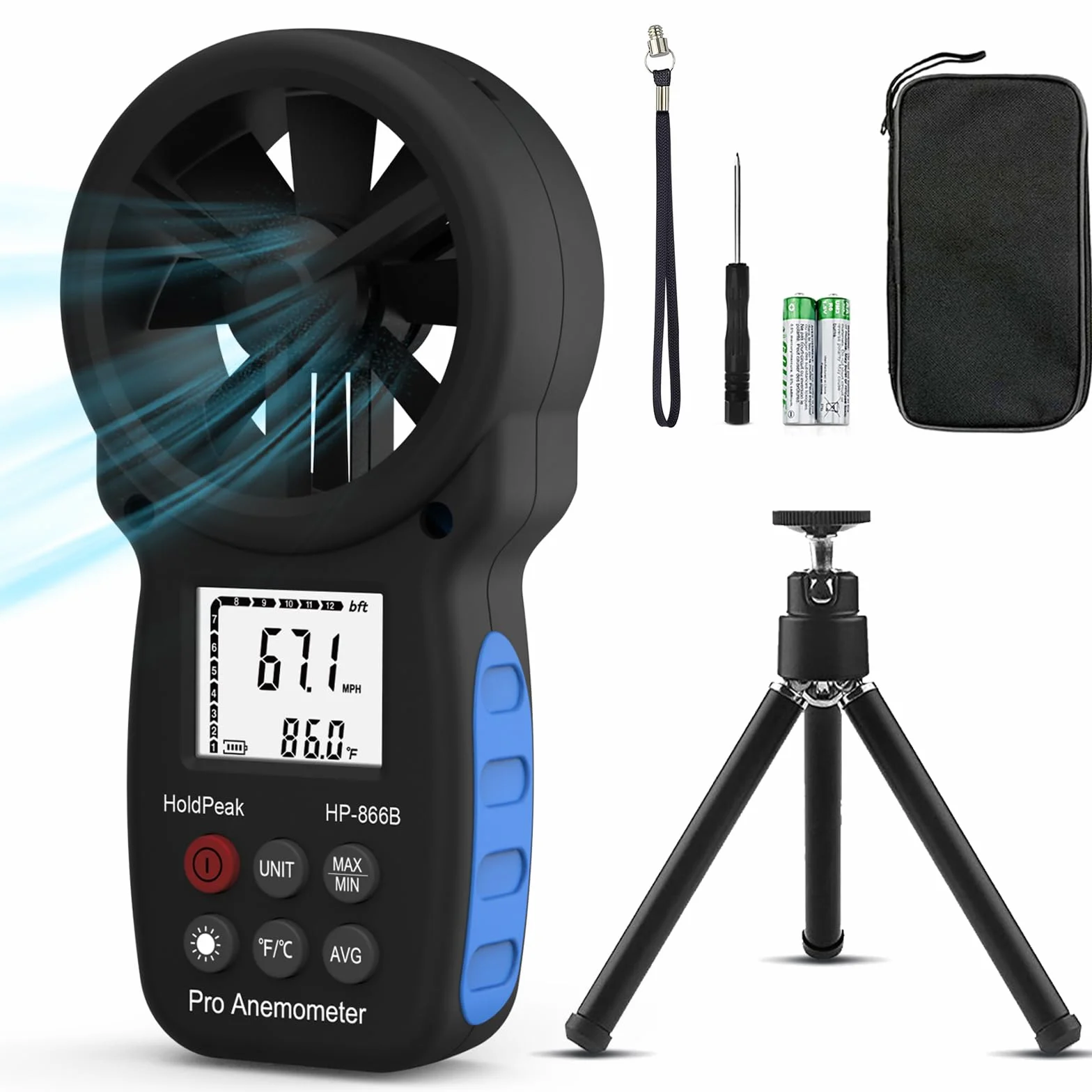Anemómetro de mano, anemómetro, medidor de velocidad del viento, medidor de viento con retroiluminación, máx./min/promedio, medición de la velocidad del viento para drones, windsurf,