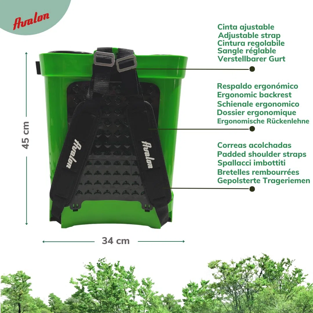 Avalon - Pulverizador de Mochila a Presión con Batería Recargable, Tanque 16L, Lanza INOX Verde. Incluye arnés, Cargador y Set de boquillas de pulverizado