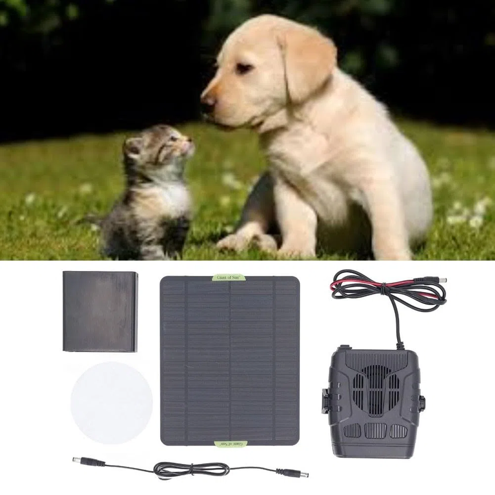 QOXEZY Calentador solar para gallineros, casas de perros e invernaderos pequeños, soplador de aire caliente portátil alimentado por energía solar para mascotas y plantas