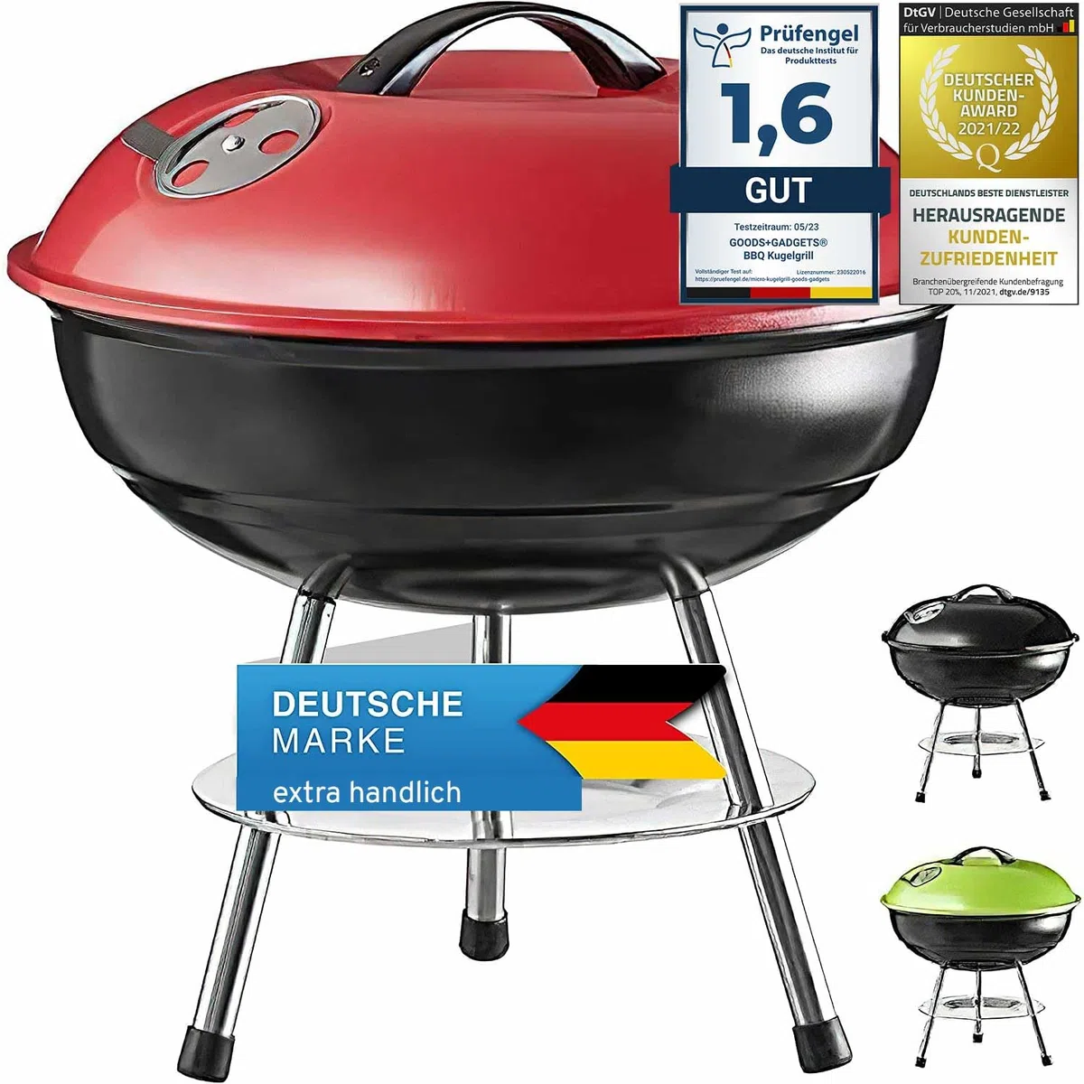 Micro BBQ kettle grill parrilla de carbón compacta de viaje parrilla de mesa acero inoxidable esmaltado 38cm (Rojo)