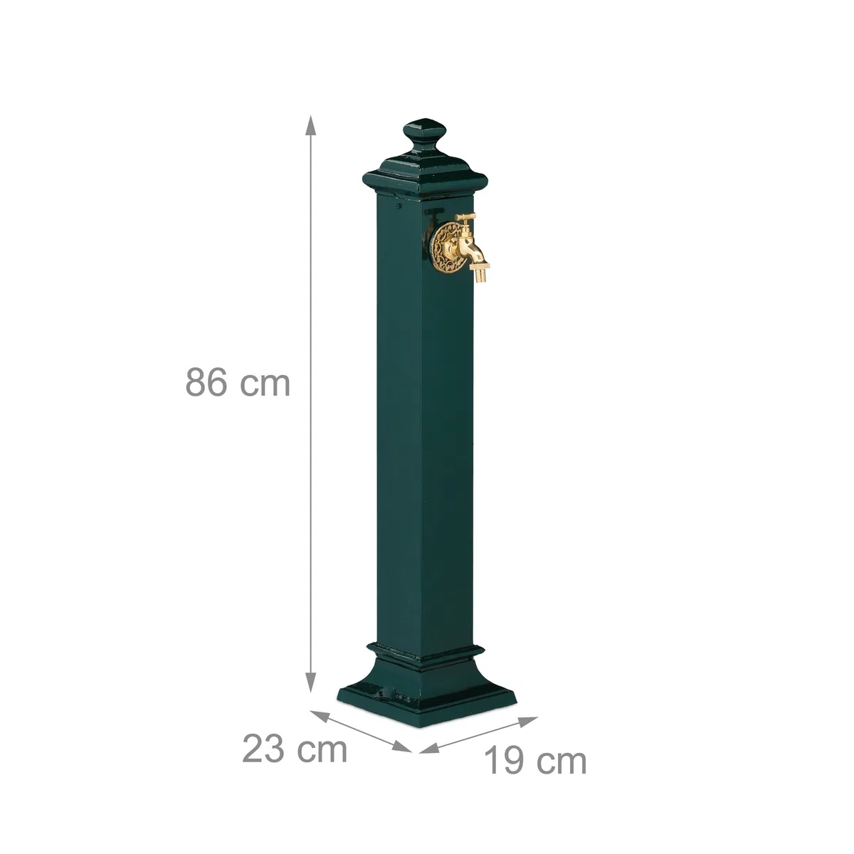 Relaxdays Fuente de Agua de Estilo Antiguo, con Grifo Jardín, 86x19x23 cm, Terraza, Patio, Decorativa, Verde Oscuro