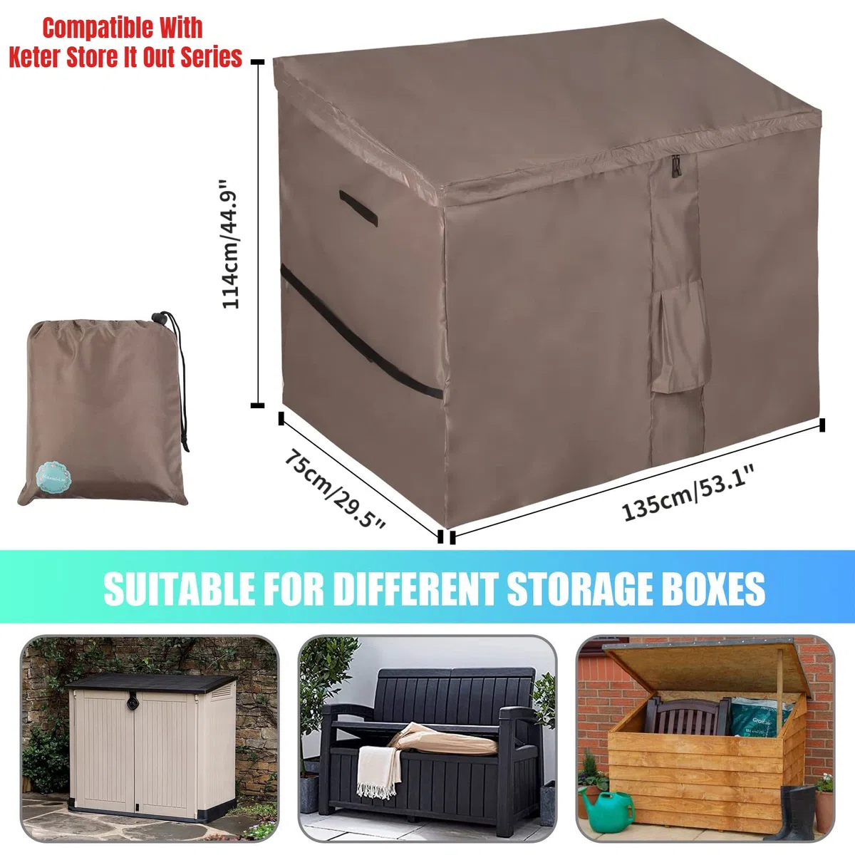 Cubierta impermeable para cobertizo de jardín, fundas de caja de almacenamiento al aire libre con parte superior inclinada de apertura rápida, compatible con la serie Store It Out, Oxford