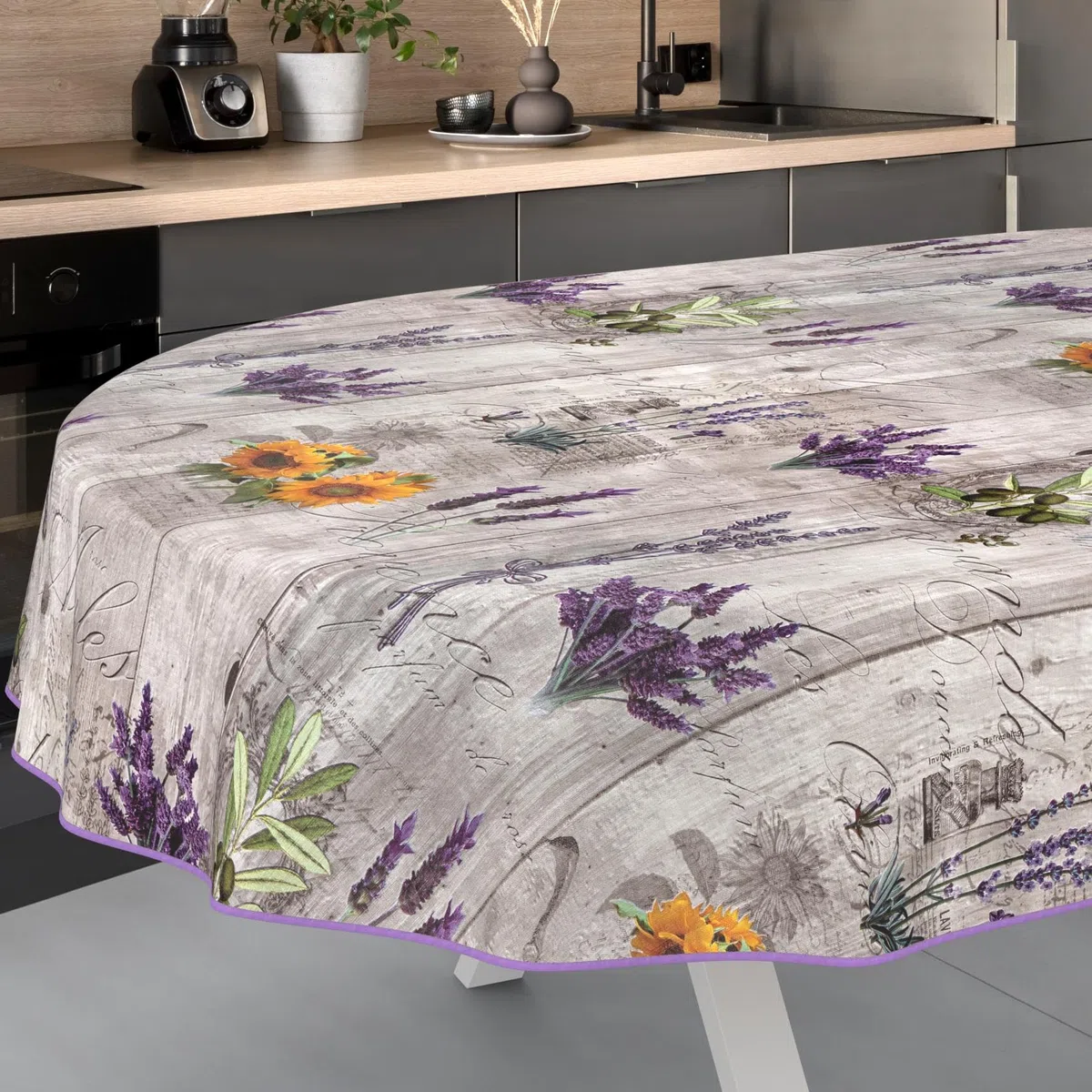 Mantel de hule lavable, fácil de limpiar, impermeable, efecto loto, para jardín, ovalado, 260 x 140 cm, con dobladillo (ribeteado)
