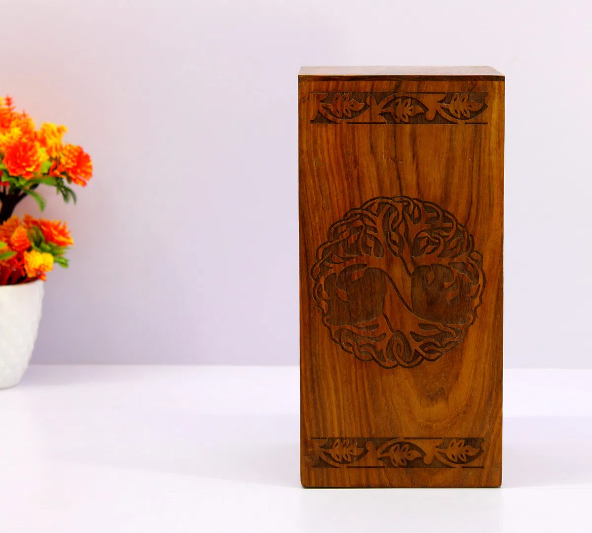 eSplanade Urna de cremación de madera | Patrón de árbol de la vida | Marrón | Urna conmemorativa para cenizas