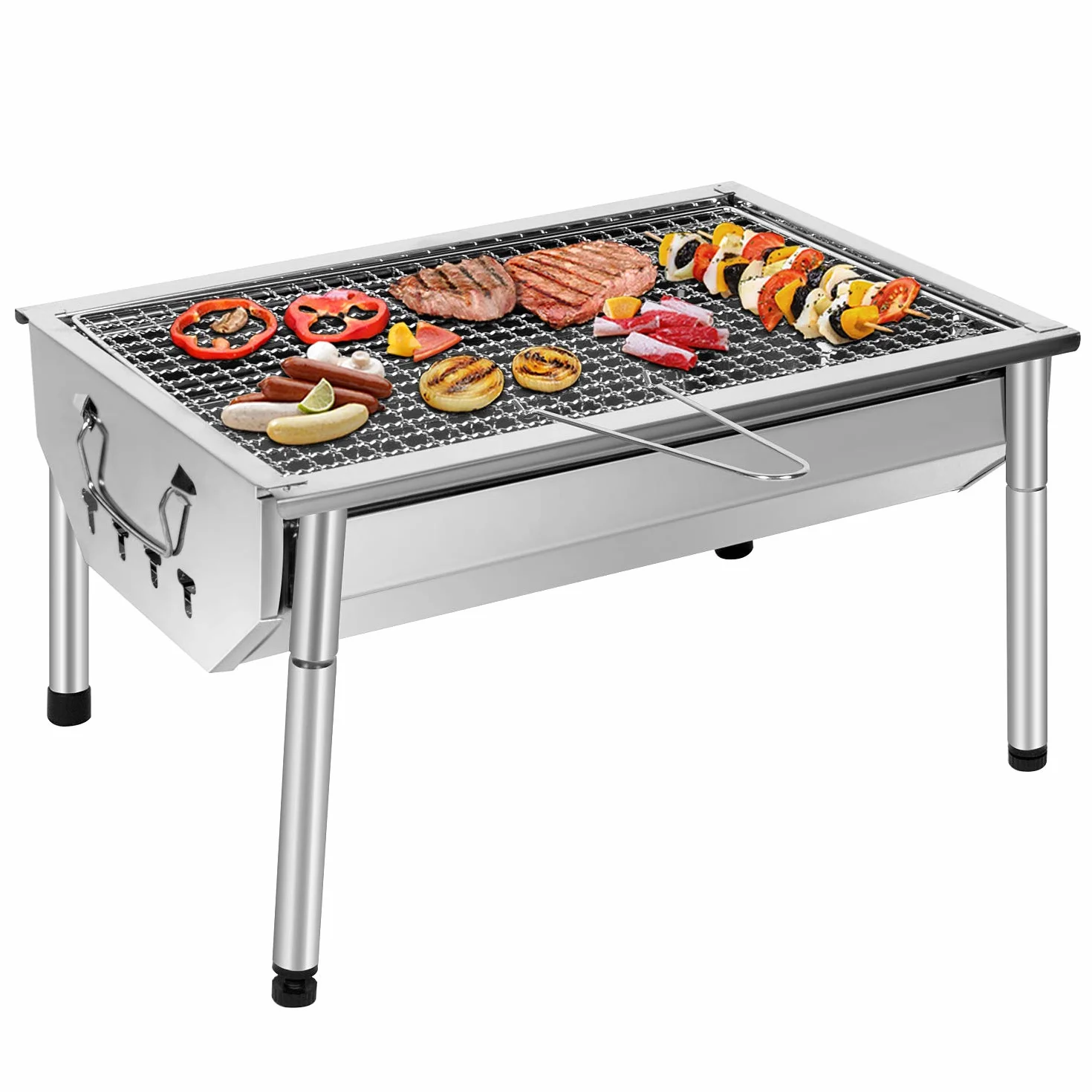 Barbacoa de carbón de madera inoxidable ajustable barbacoa desmontable de acero portátil barbacoa al aire libre parrilla de pie para jardín de picnic camping