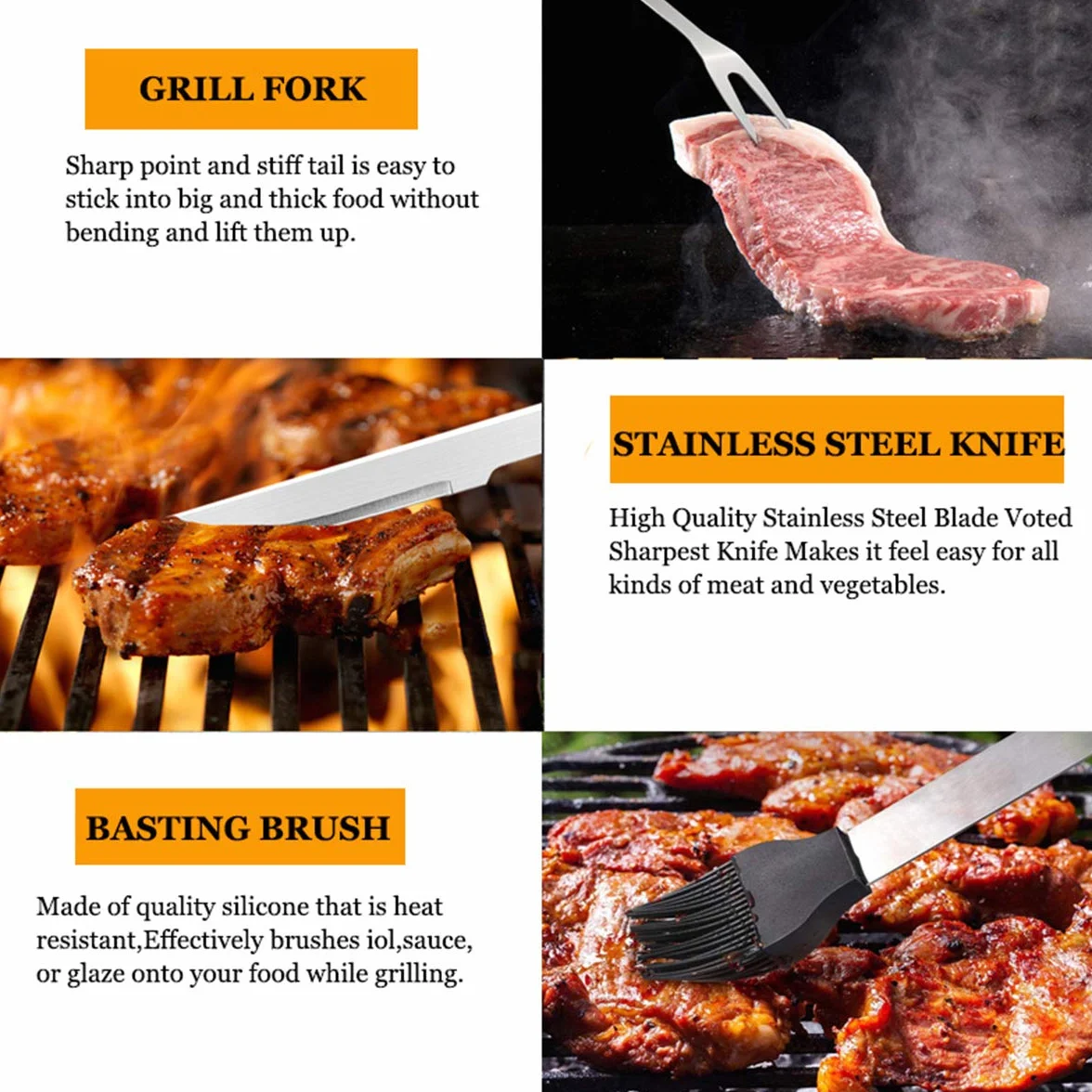 MUJUZE Kit Barbacoa,Regalo para Hombres Utensilios Barbacoa,21 Piezas Kit de Barbacoa Camping Profesionales de Acero Inoxidable,con Delantal para BBQ