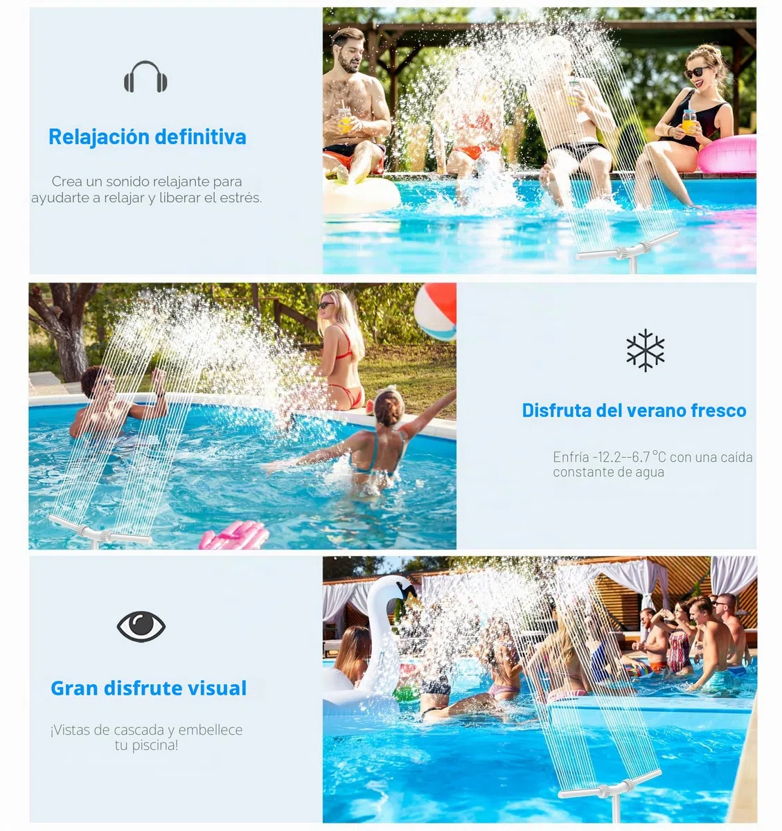 Fuente de Piscina Ajustable 2 en 1 - Accesorios de Doble Chorro para Piscina Fuera del Suelo/Subterráneo - Riego de Jardín al Aire Libre