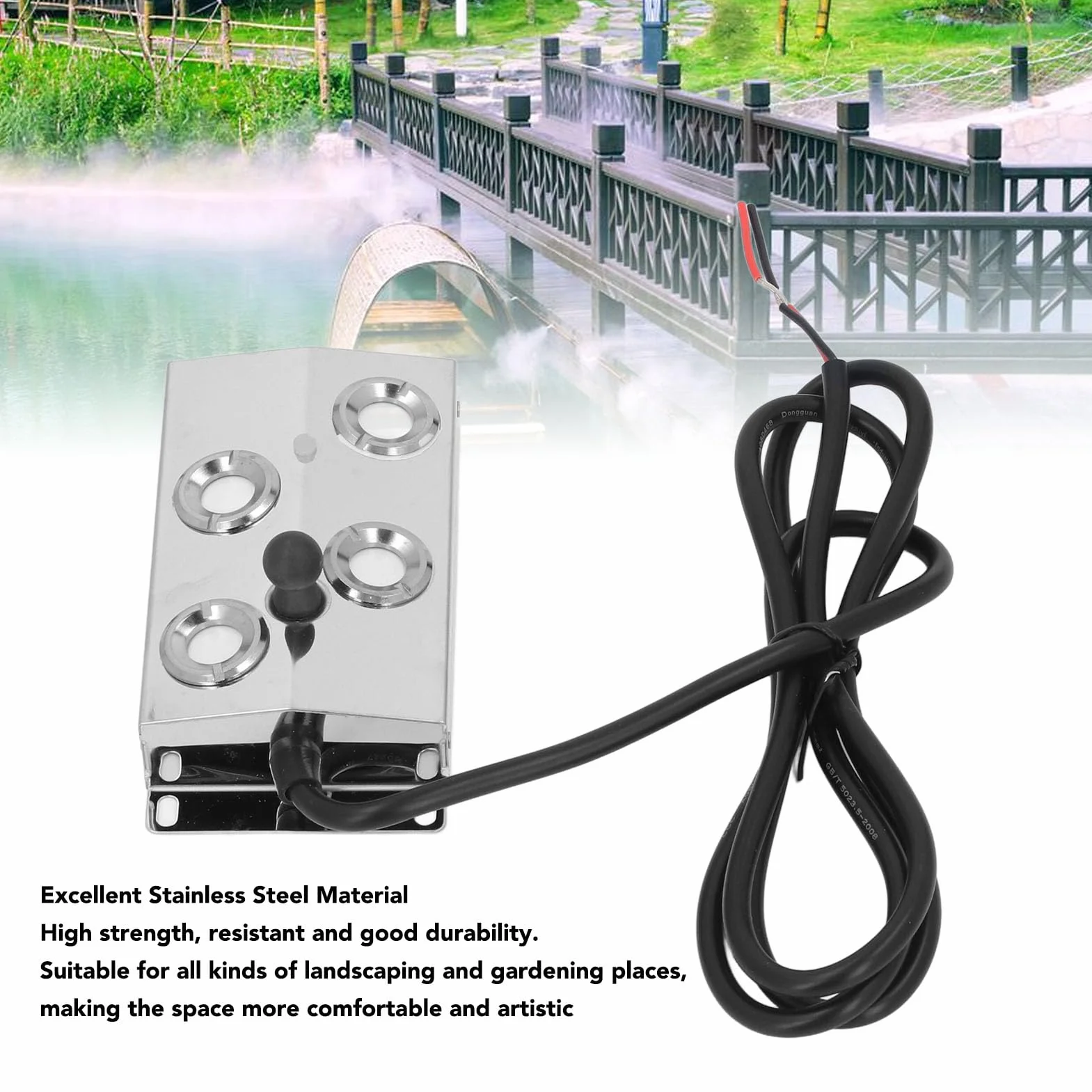 Jectse Fogger Ultrasónico 4 Cabezas, 4.5L H IP67 Pond Agua Pond Fogger, 1,7MHz Oscilación Electrónica Humidificador de Fabricantes de Niebla Ultrasónica, para Estanques, Invernadero, Roca