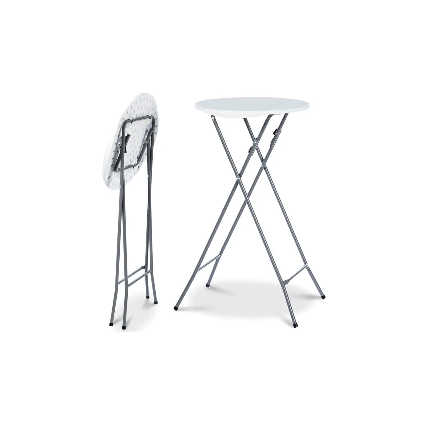 IDMarket - Juego de 4 mesas altas plegables de 105 cm y 4 fundas blancas