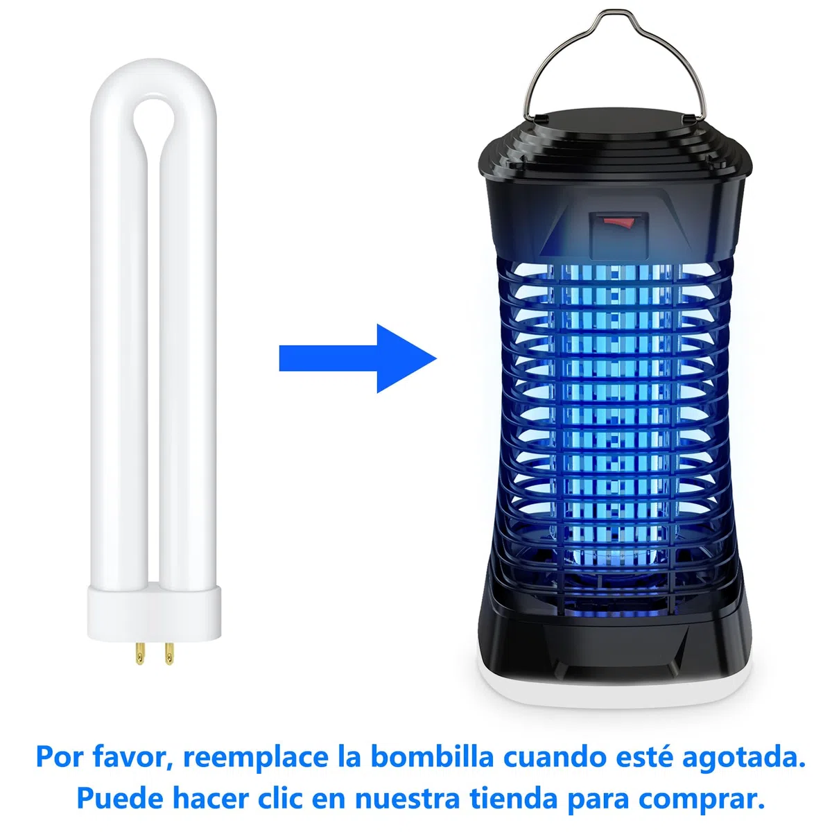 Loowoko Lampara Antimosquitos Exterior, Matamoscas Electrico Interior, 4200V Mata Mosquitos Electrico Exterior, Cable de 3m, Con luz en la parte inferior para camping, patio,dormitorio y sala de estar