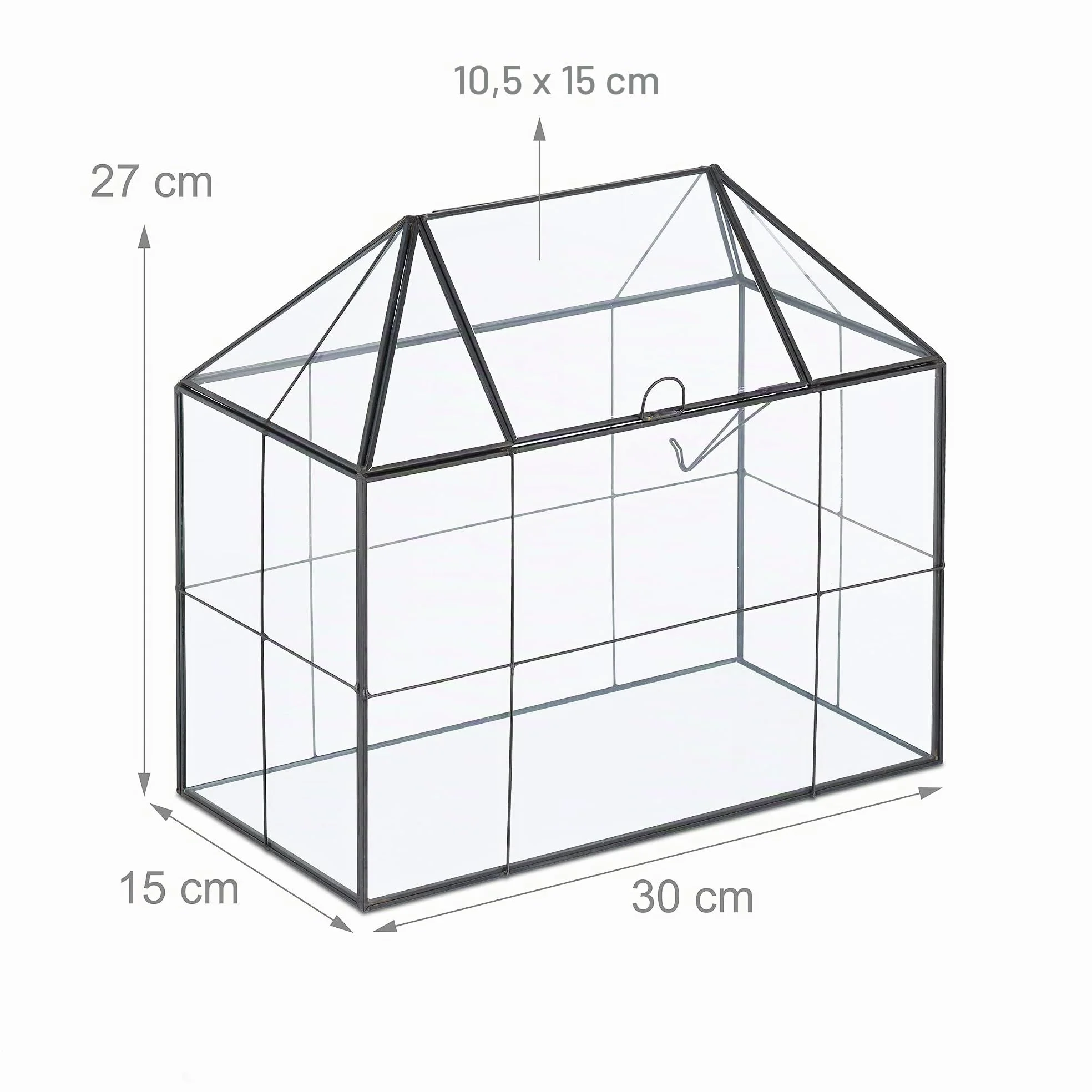 Relaxdays Terrario Plantas, Cristal y Cobre, 27x30x15 cm, Casa Decorativa Vidrio para Cactus y Musgo, Terrarium, Negro, 20% 80%