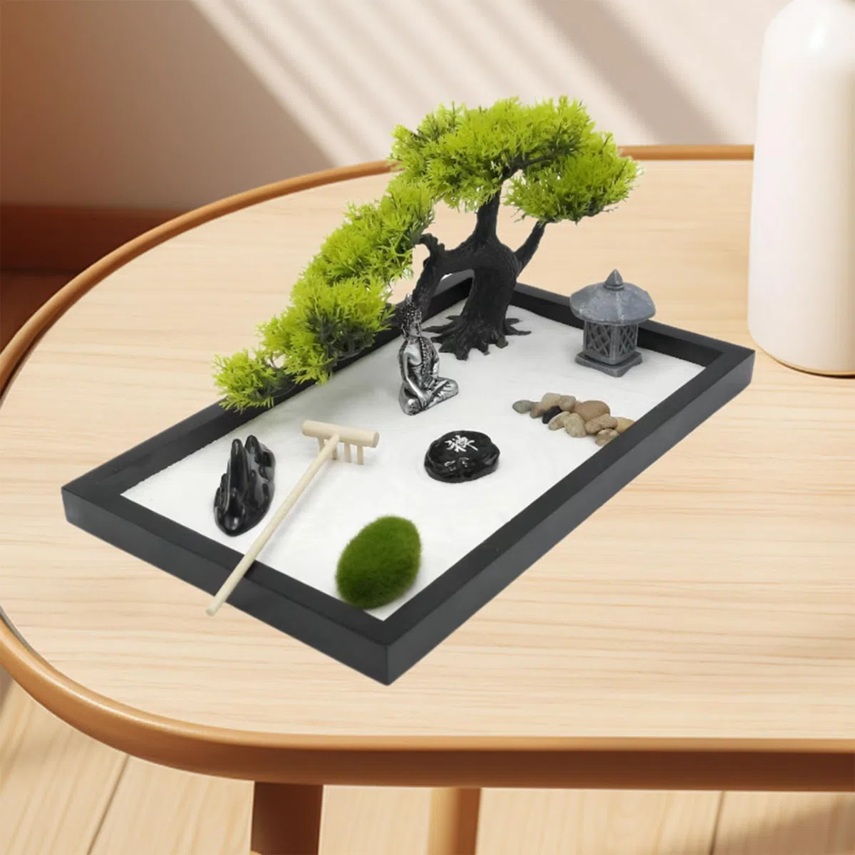 Jardin Zen en Miniatura 12x8 Pulgadas Incluye Arena Estatuas Palos Bandejas Piedras Etc Accesorios para jardín Zen Adecuado para la decoración como Regalo para la meditación
