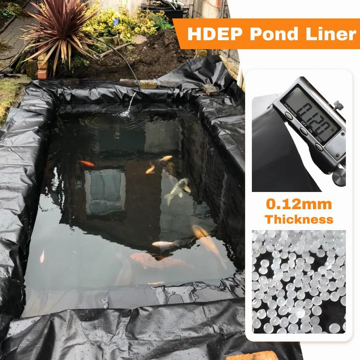 Lona para Estanque de Caucho Negro Revestimiento para Estanque Resistente Al Desgarro 2x2 1x3 3x4 4x4 5x8 5x6.0m Lámina De Invernadero Forro para Fuentes HDPE para Cascadas Paisajismo Arroyos(Tamaño:4