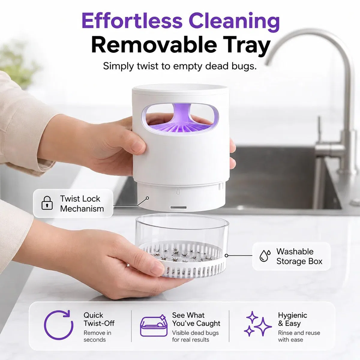 Ultra-Quiet Bionic UV Suction Mosquito Trap, Quiet UV Mosquito Trap & Bug Zapper, USB Indoor Insect Trap with Night Light, Safe for Bedroom, Nursery and Pet Areas (Black)