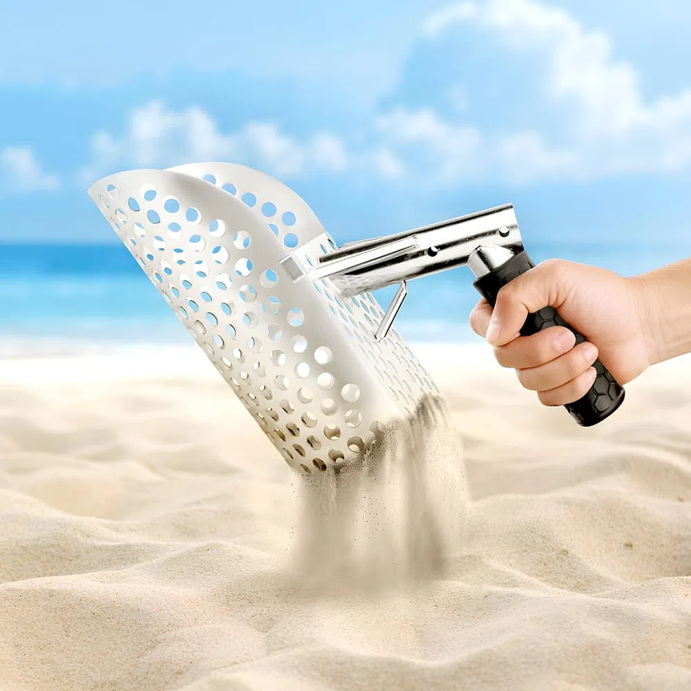 Cuchara de arena para detección de metales, pala de acero inoxidable con mango largo, resistente y duradera, ideal para búsqueda de tesoros junto al mar