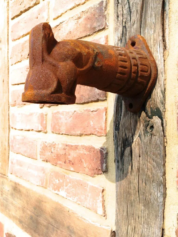 Antikas Fuente de pared - Emmer Gárgola con soporte para cubo, hierro fundido, marrón