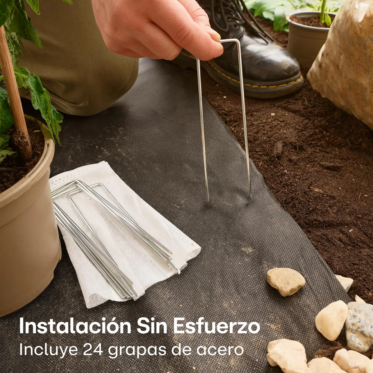 Praknu Malla Antihierbas Huerto - Tela 100g/m2-50m2 en Rollo - con 24 Grapas de Sujeción - Permeable & Resistente - Estable Ante UV - para Jardin - Negro