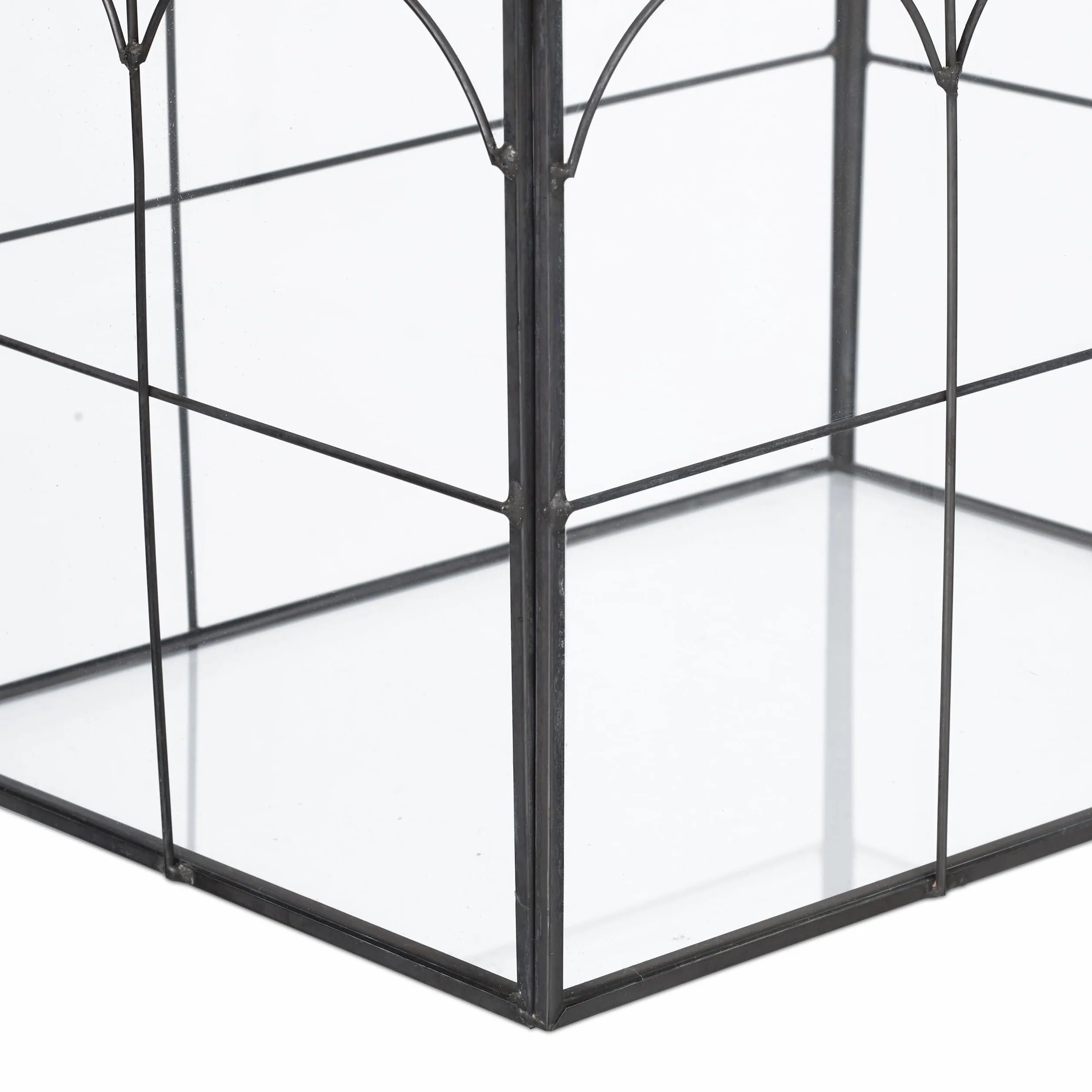 Relaxdays Terrario Plantas, Cristal y Estaño, Casa Decorativa Vidrio para Cactus y Musgo, Terrarium Alféizar, Negro