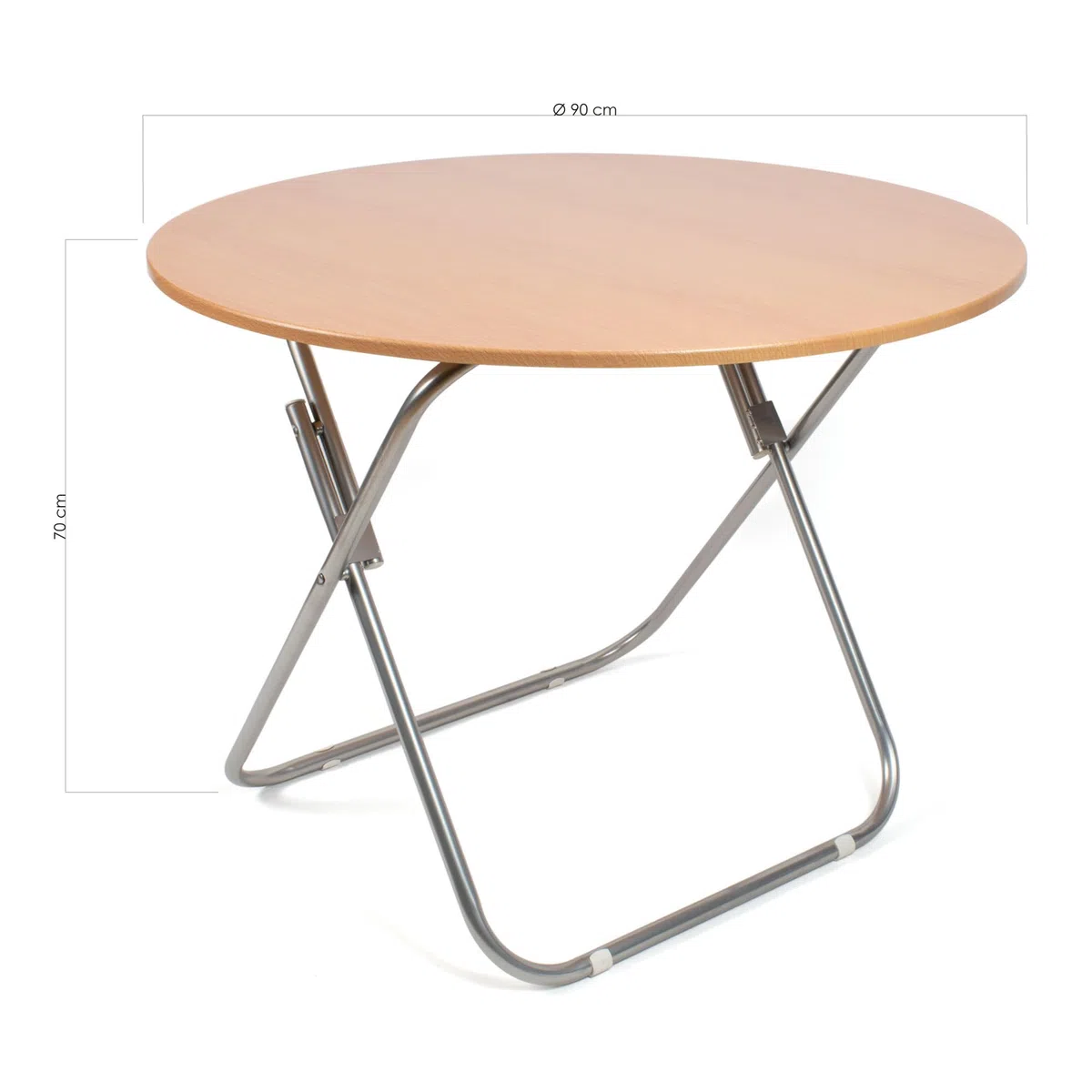 THE SECRET HOME - Mesa Cuadrada Plegable Portátil - Color Natural - 70 cm x 70 cm - Madera y Metal - Ideal para Cocina, Terraza o Jardín (D. Ø90 x Alto 70 cm)