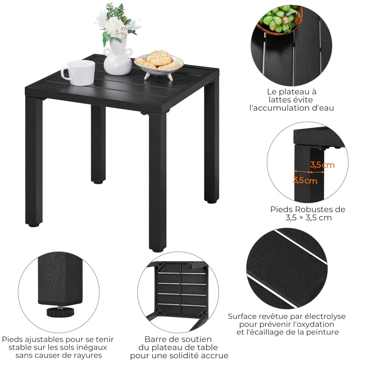 Yaheetech Mesa de Comedor Jardín Auxiliar Exterior Cuadrada Metal Mesa de Café Resistente Mesa Auxiliar Outdoor 45X45X45,5 cm para Terraza Patio Balcón Color Negro