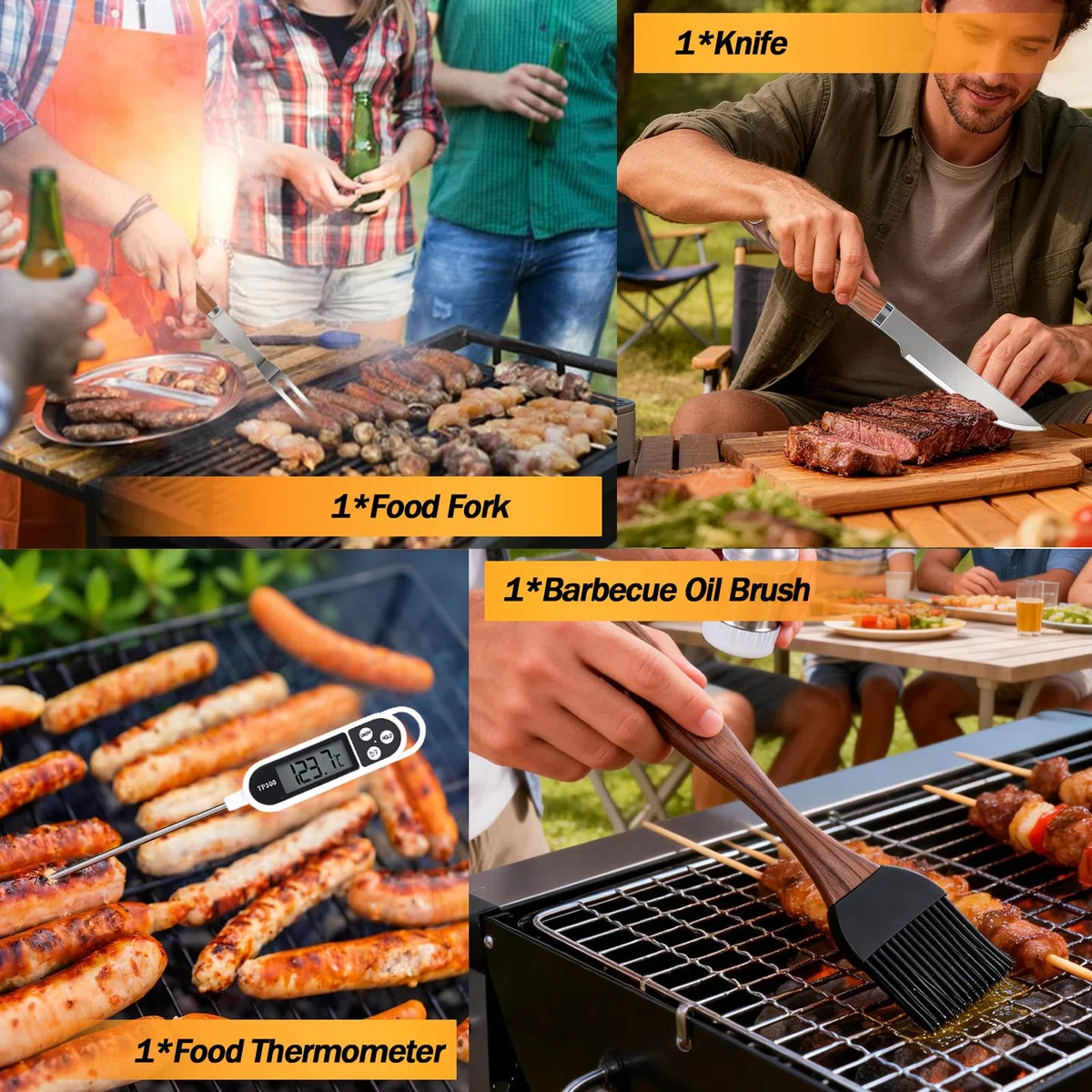 31PCS Kit Barbacoa Utensilios de Acero Inoxidable Profesionales,Accesorios Barbacoa con Bolsa Portatil,Regalos para Hombres,Set Barbacoa para Camping Picnic Exterior