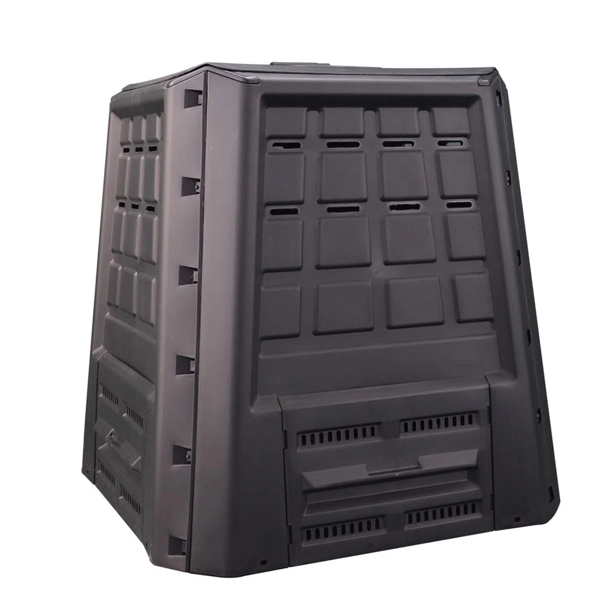 INTEC: Compostador de jardín 380 L XXL Antracita. Bandeja de compost de plástico reciclado duradero con ventilación óptima para residuos. Doble Acceso Práctico (Tapa Superior y Trampa)