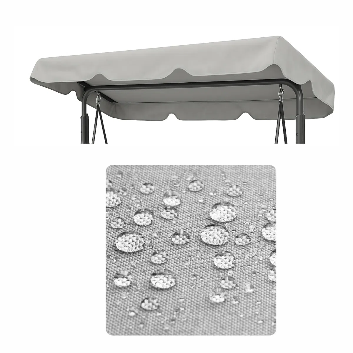 PillowPrim Techo impermeable para columpio de Hollywood, 2-3 plazas, protección UV, toldo para columpio de jardín, resistente al agua y al polvo, 120 x 215 cm, gris ceniza