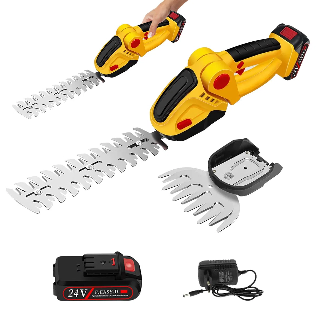 Corte de Borde Inalámbrico, 24V Tijeras de Podar con Batería 2 en 1 Tijeras de Césped Inalámbricas Recortadora de Setos de Mano con Batería Recargable de Iones Litio y Cargador para Césped Jardín