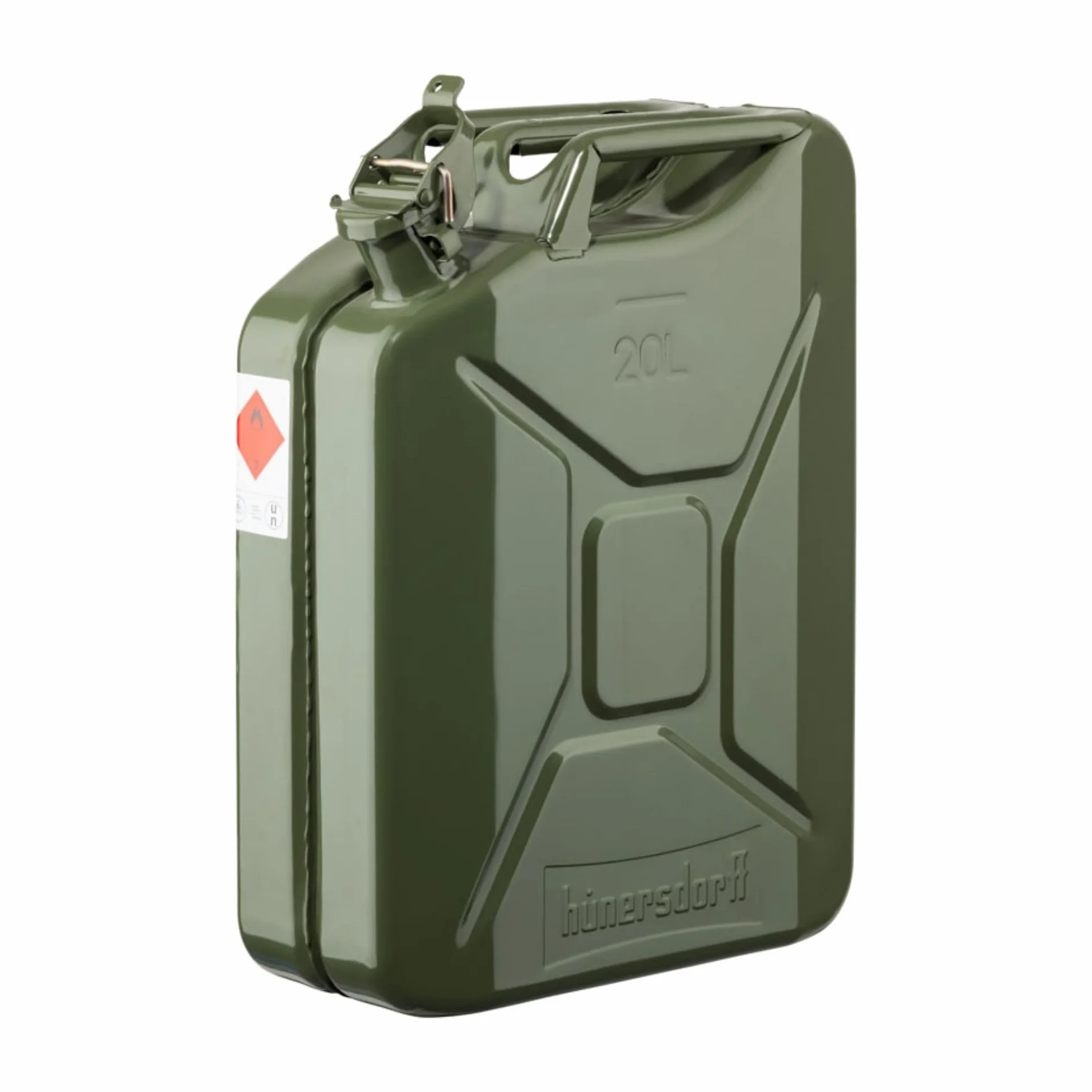 Hünersdorff Bidón metálico para carburante CLASSIC 20 litros verde oliva, con recubrimiento en polvo