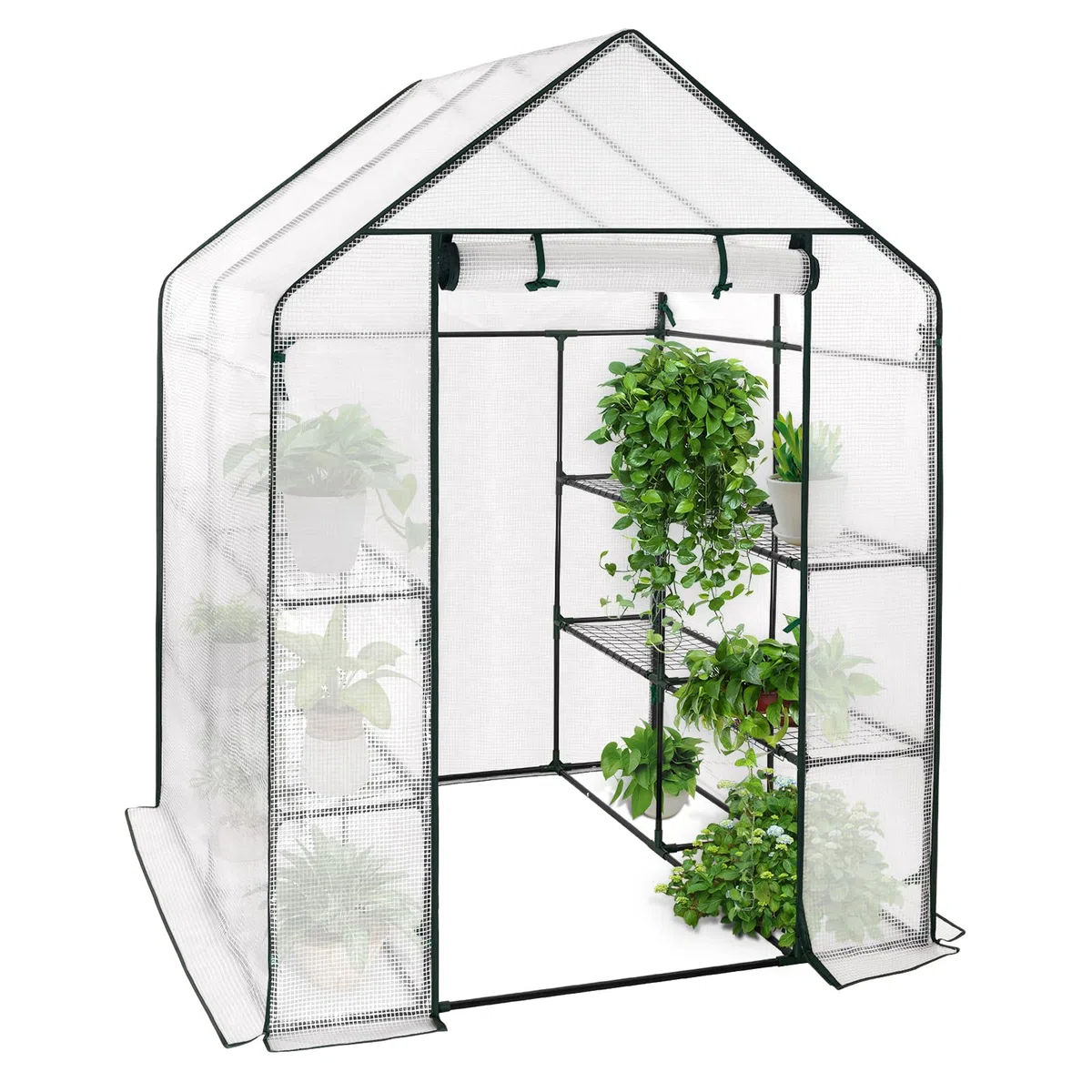 WOLTU Invernadero de Jardín para Plantas con 4 Niveles 143x143x195 cm Invernadero Tipo Caseta de Jardín Cultivos Flores y Verduras Blanco