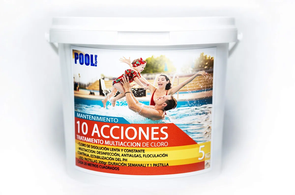 Cloro 10 acciones | Mantenimiento de Piscina | Tratamiento Multiacción | Formato 5 kg | POOLiberica