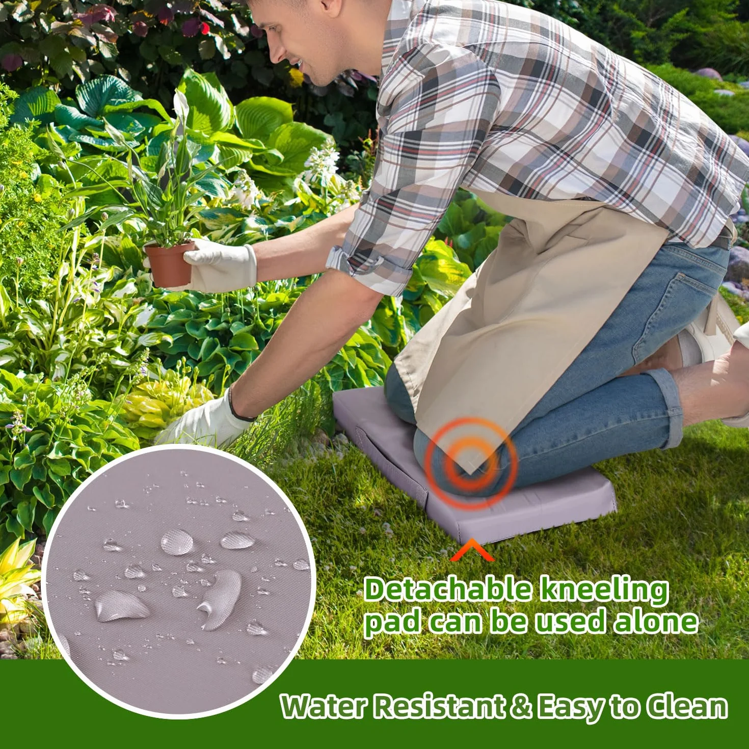 Ohuhu Taburete de jardinería plegable 2 en 1 mejorado con almohadilla suave desmontable, banco de jardín resistente con bolsa de herramientas grande y bolsa, regalos para mujeres, hombres, personas