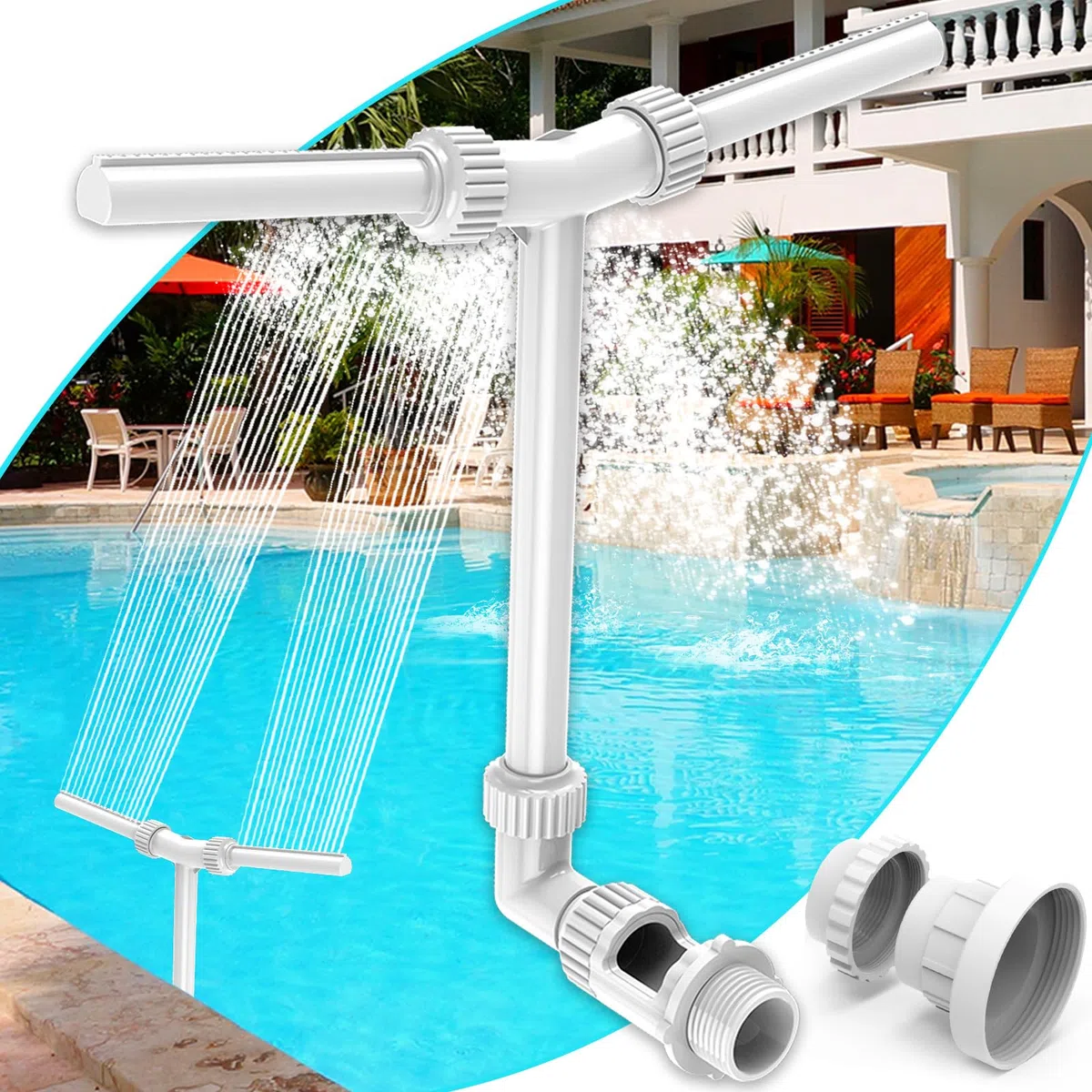 Fuente de Piscina Ajustable 2 en 1 - Accesorios de Doble Chorro para Piscina Fuera del Suelo/Subterráneo - Riego de Jardín al Aire Libre
