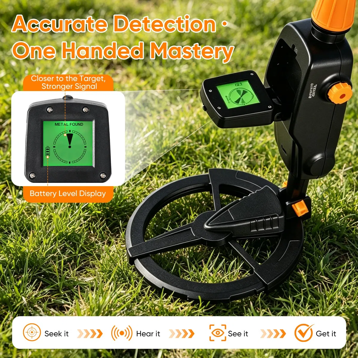 Detector de Metales para Niños, Detectores de Metales Impermeables y Ligeros de IP68 con LCD e Indicación de Sonido, Detector de Metales de Alta Sensibilidad con Pala para la Búsqueda del Tesoro