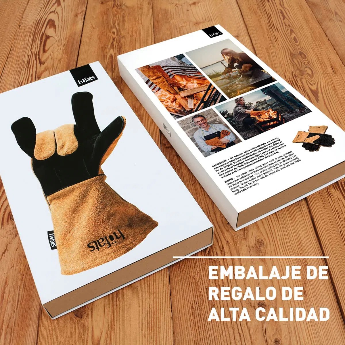 höfats - Guantes para barbacoa - Guante de chimenea de piel y aramida - extremadamente resistente al calor - Guante de horno para asar, cocinar y reponer madera - Certificado según EN 407 y EN 390