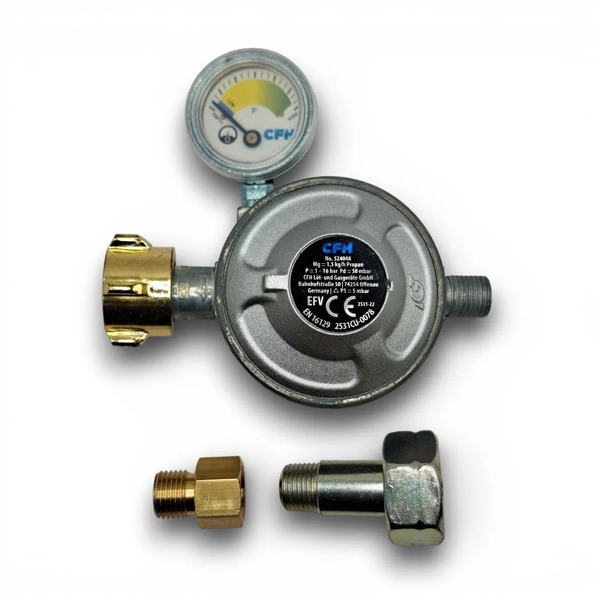 Regulador de Presión de Gas Propano con Manómetro y Manguera Set de 0,8m – Regulador GLP 50mbar x Conexión LH 21,8mm, Monitor Indicador de Nivel, BBQ, Camping y Uso Exterior