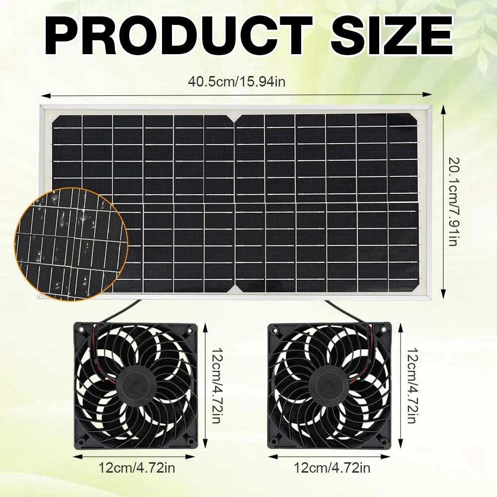 Ventilador solar, ventilador con panel solar de 16 W, resistente a la intemperie, con doble ventilador de CC para gallineros pequeños; kit de ventilador con módulo solar para gallineros pequeños, inve