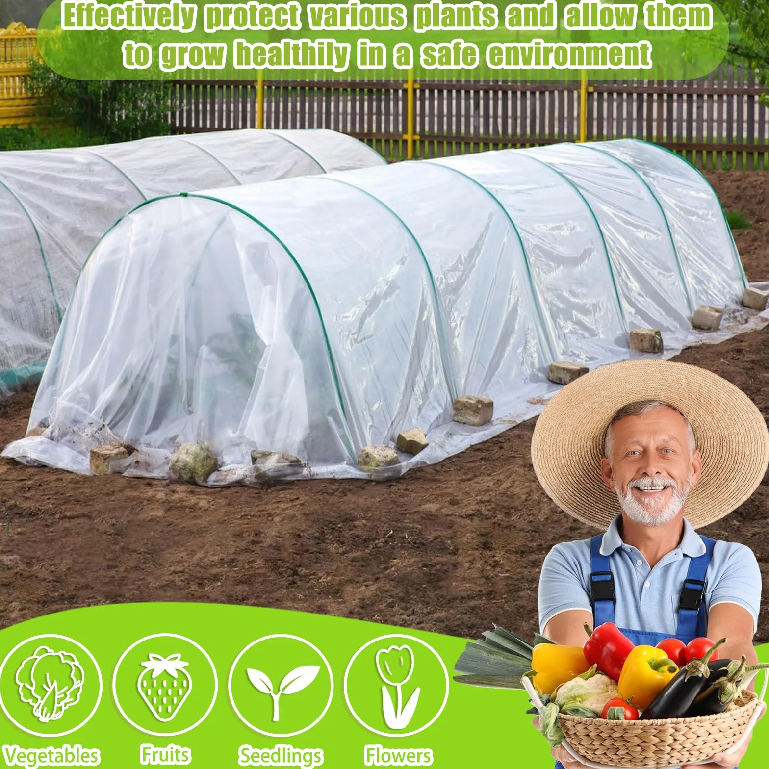 Plastico Invernadero 3m x 10m, Película de Polietileno Transparente para Invernadero, para Jardinería, Casa de Tomates