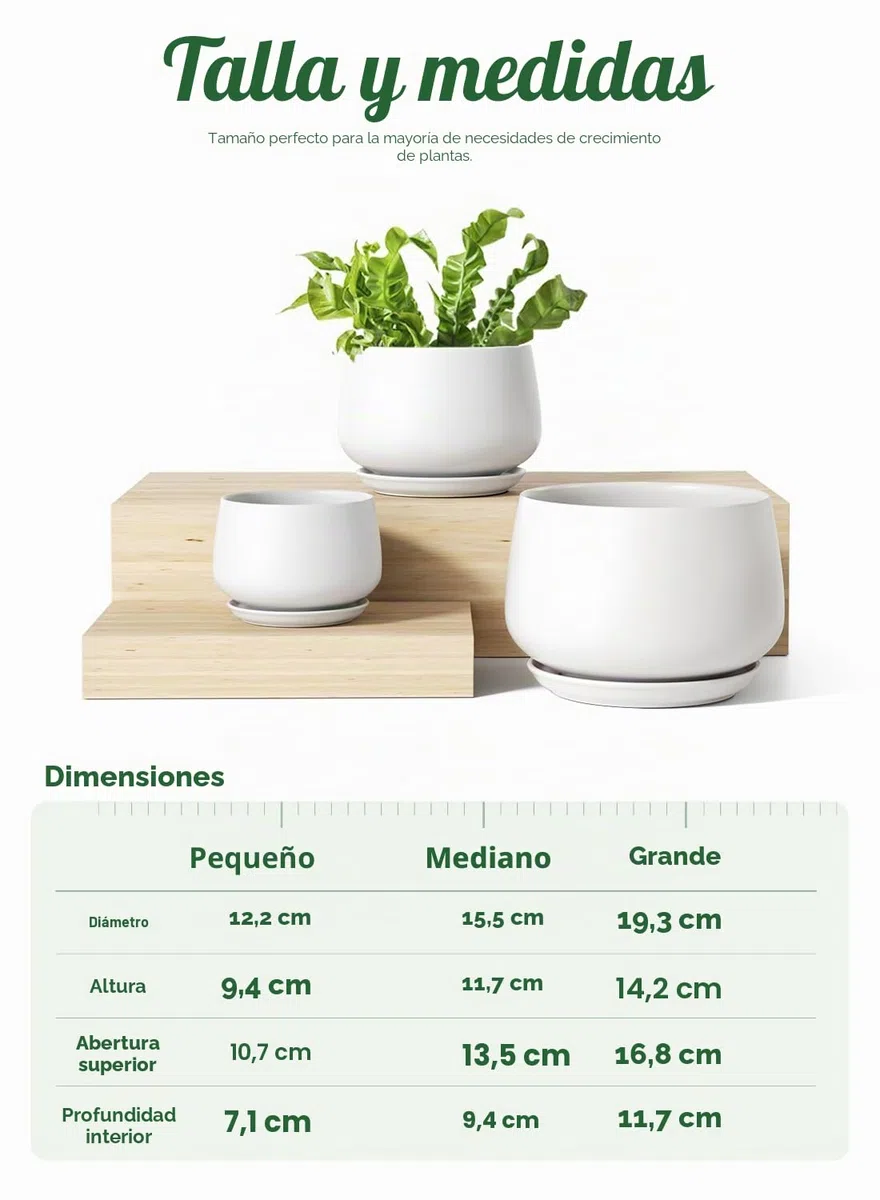 LE TAUCI Macetas, 10+12.5+16.5 cm Macetero, Juego de 3 Macetas de Cerámica con Agujero de Drenaje y Platillo, Macetas Decorativas Interior con Almohadilla de Malla, Regalos para Mamá, Blanco