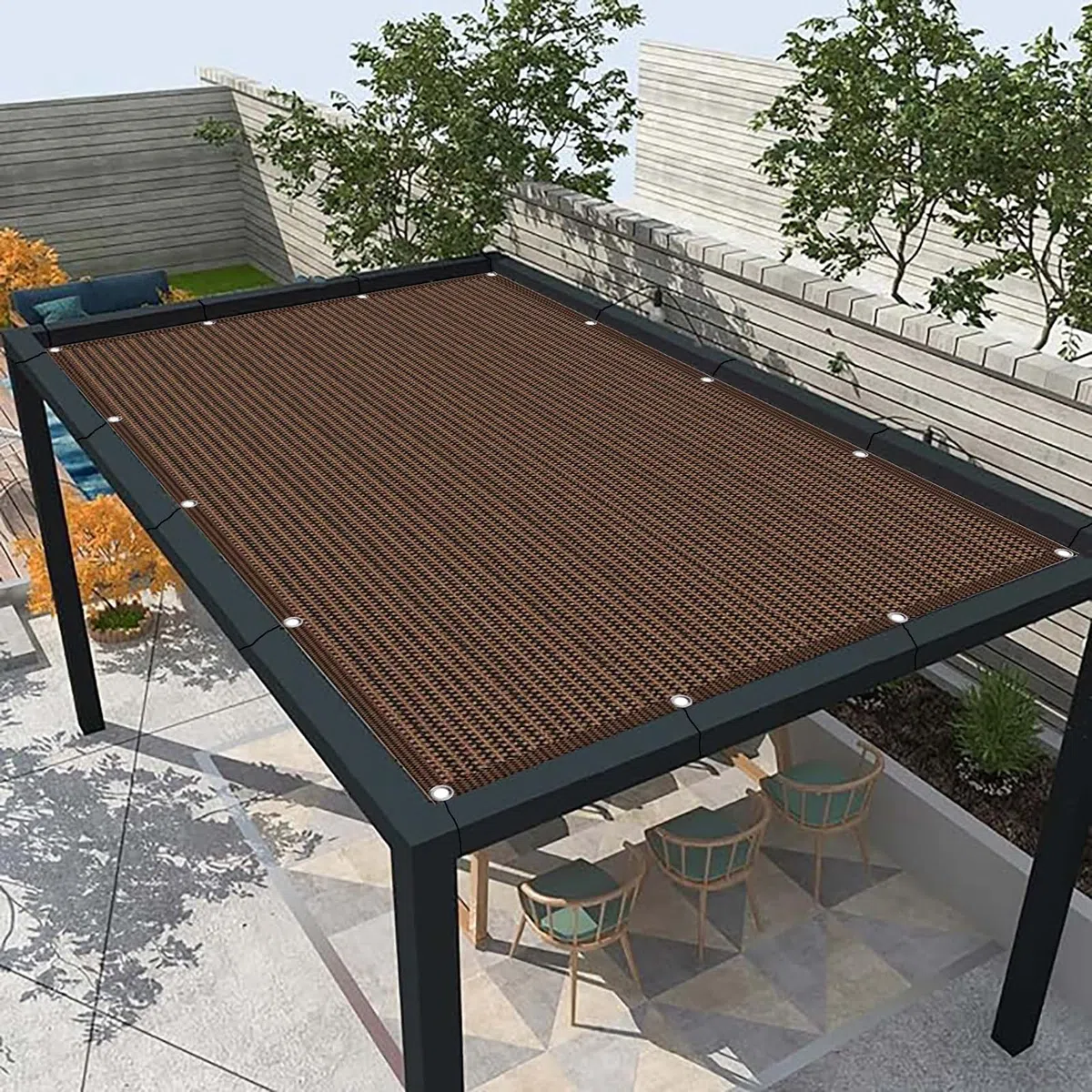 Privacidad de Balcón 50 x 200 cm HDPE Protección Solar, Protección UV, Resistiente Al Viento, Transpirabilidad, HDPE Ocultacion Balcon con Ataduras para Exterior Terraza, Marrón